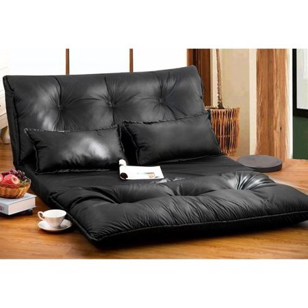 Merax PU Leather Foldable Floor Sofa/Bed with Two Pillows, Black-Boyel Living