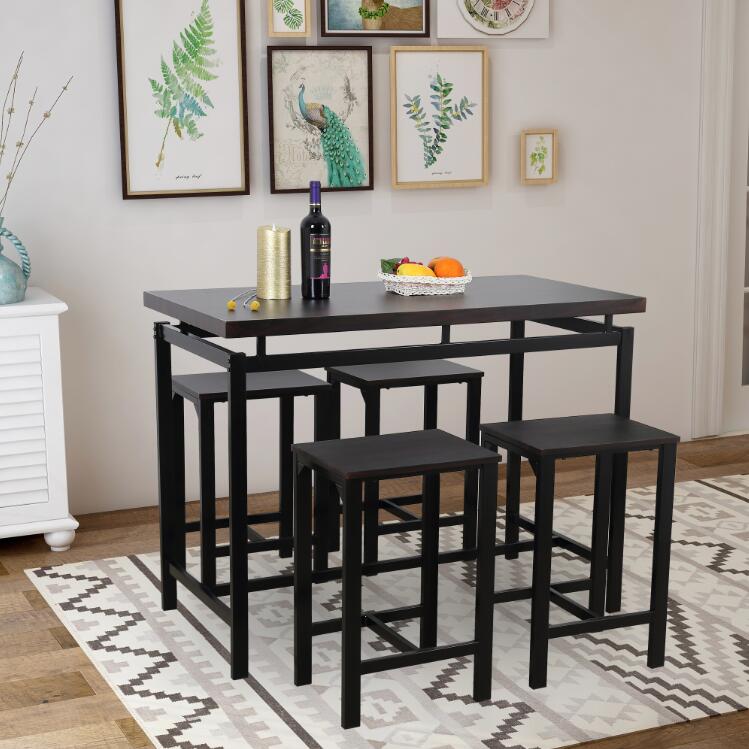【Not allowed to sell to Walmart】HarperBright Designs 5 Piece Dining Set Wood and Metal Pub Table with 4 Bar Stools, Espresso-Boyel Living