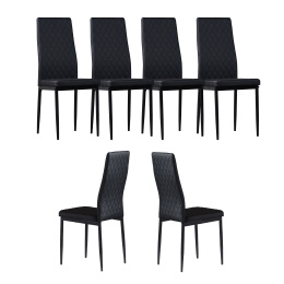 Black modern minimalist dining chair fireproof leather sprayed metal pipe diamond grid pattern restaurant home conference chair set of 6