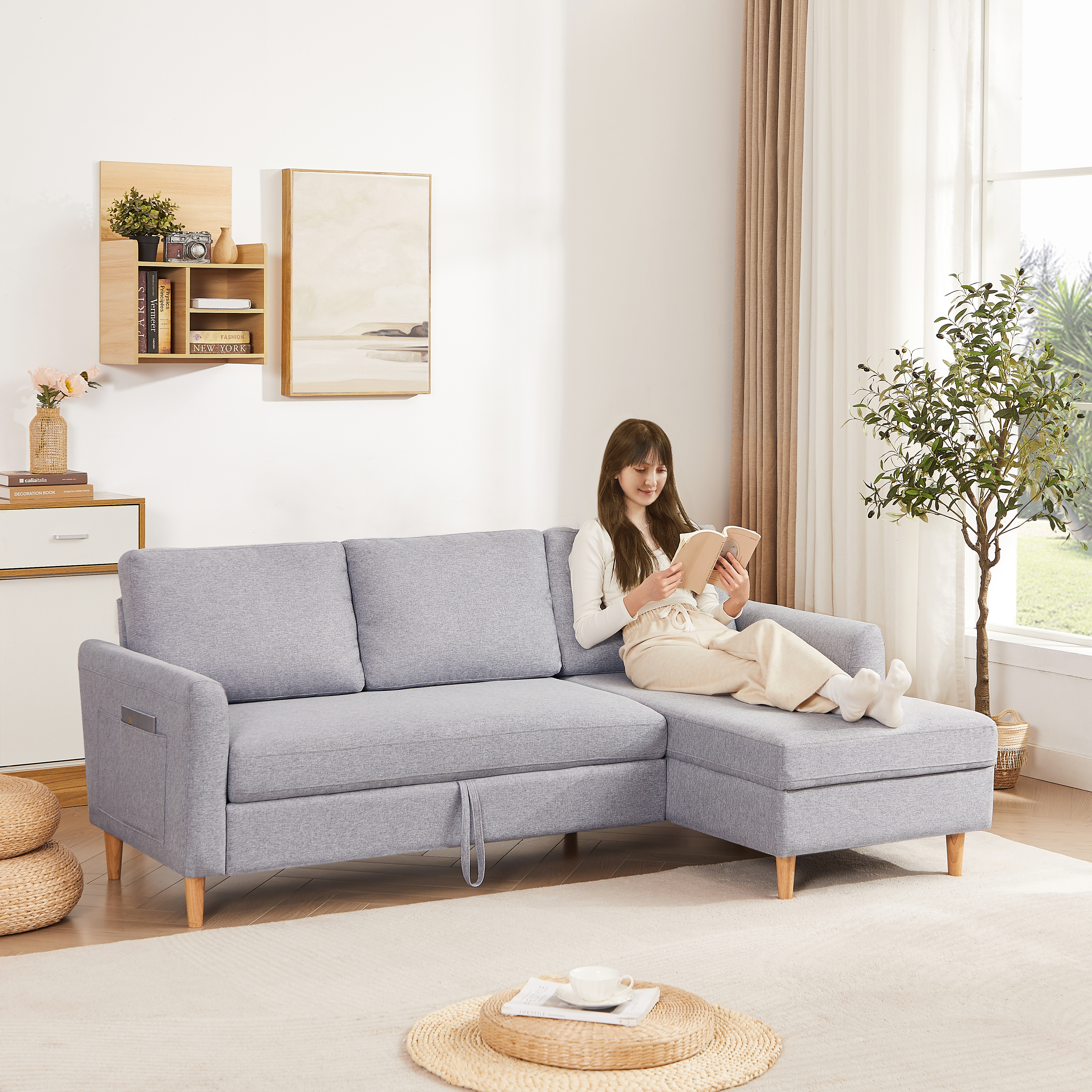 2 seater sofa bed ソファ 2人掛け 収納付き  ファブリック 両側に肘掛け付き  ソファ コンパクト ひとり暮らし  カウチソファー  W1082S00081