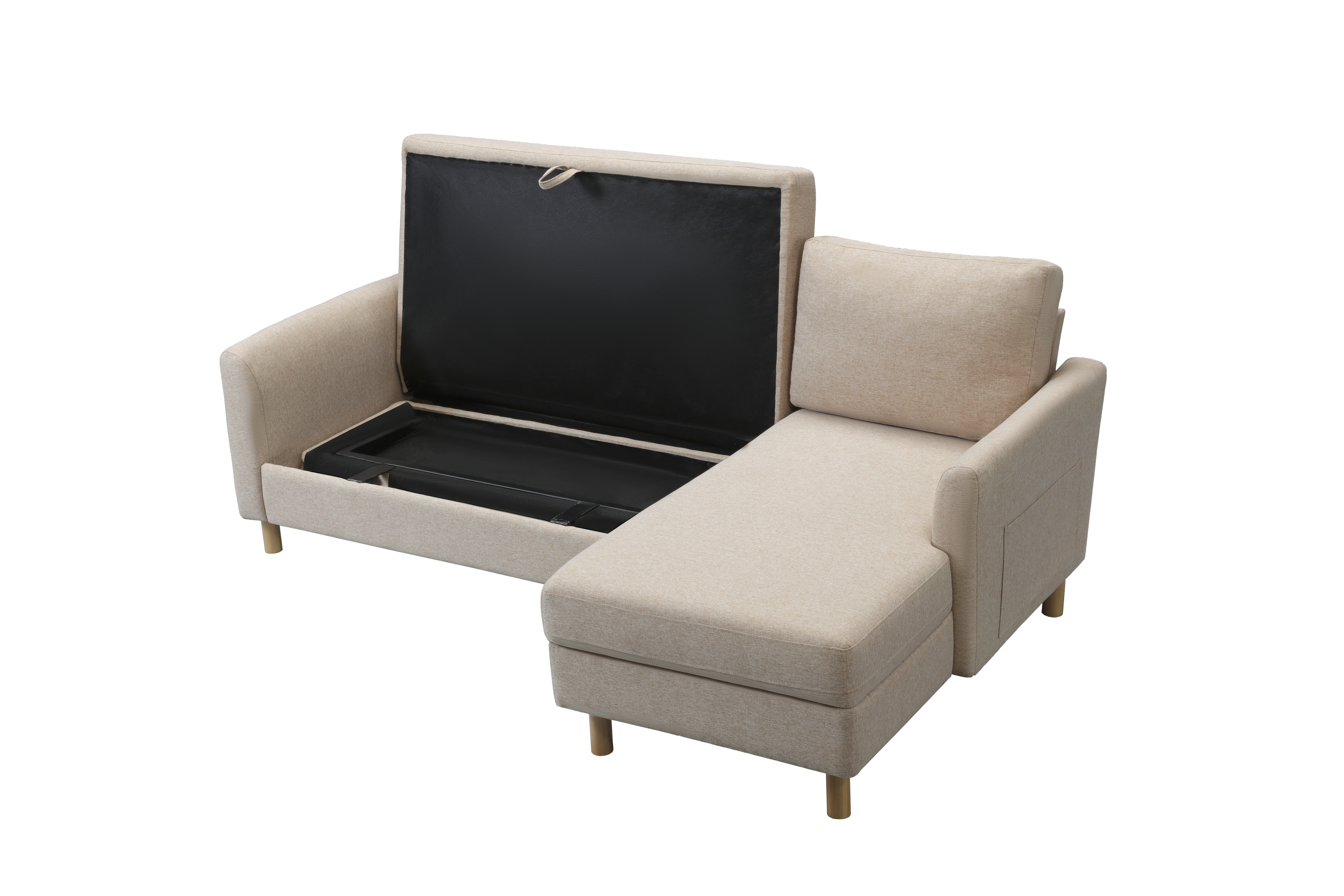 2 seater sofa bed ソファ 2人掛け 収納付き  ファブリック 両側に肘掛け付き 木脚外し可能 ローソファ コンパクト ひとり暮らし   W1082S00080