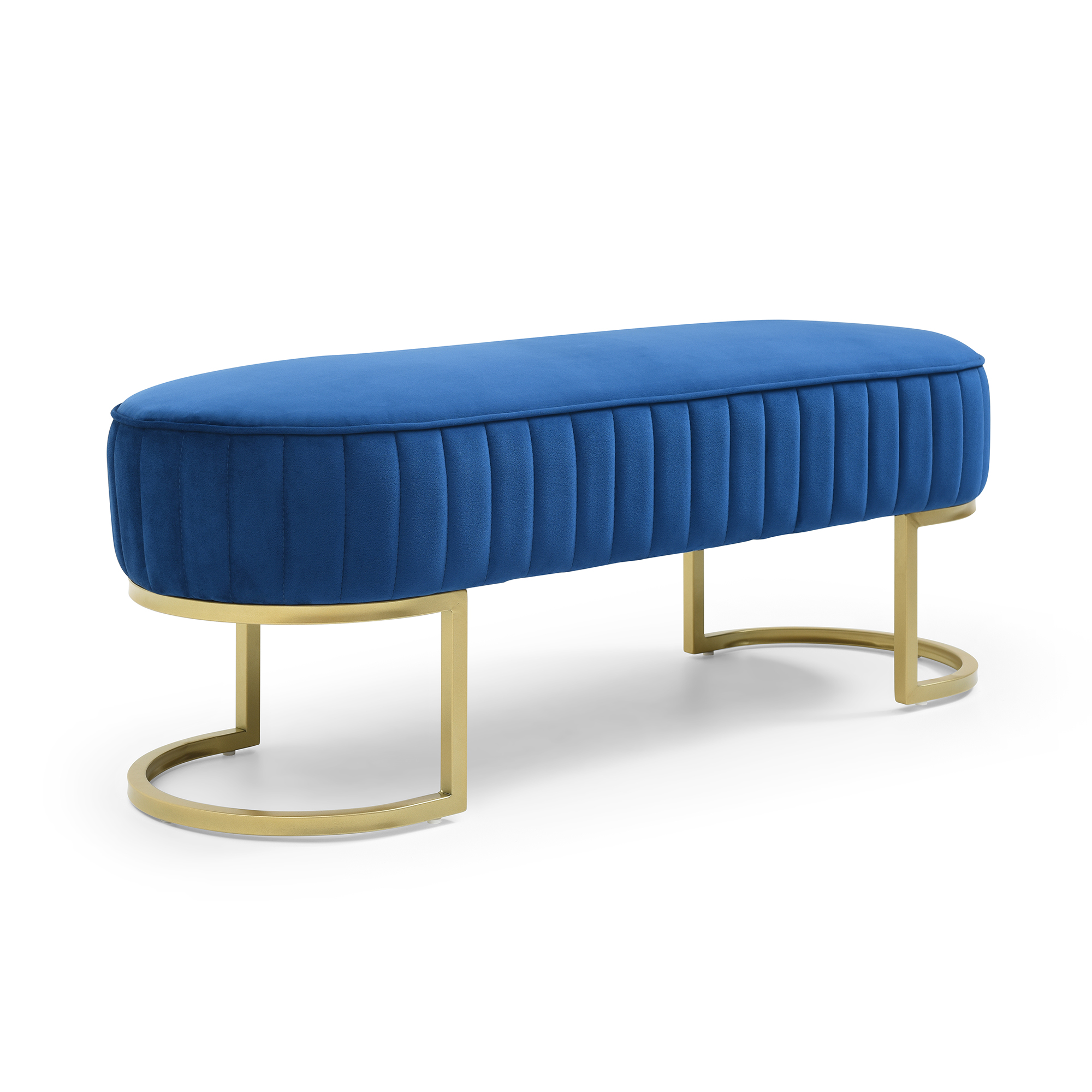 Bench Bedroom Bench ,Velvet Oval Upholstered End of Bed Bench with Golden Metal Legs ,48" Modern Storage Ottoman Bench for BedroomLiving Room,  Entryway Window ,Blue