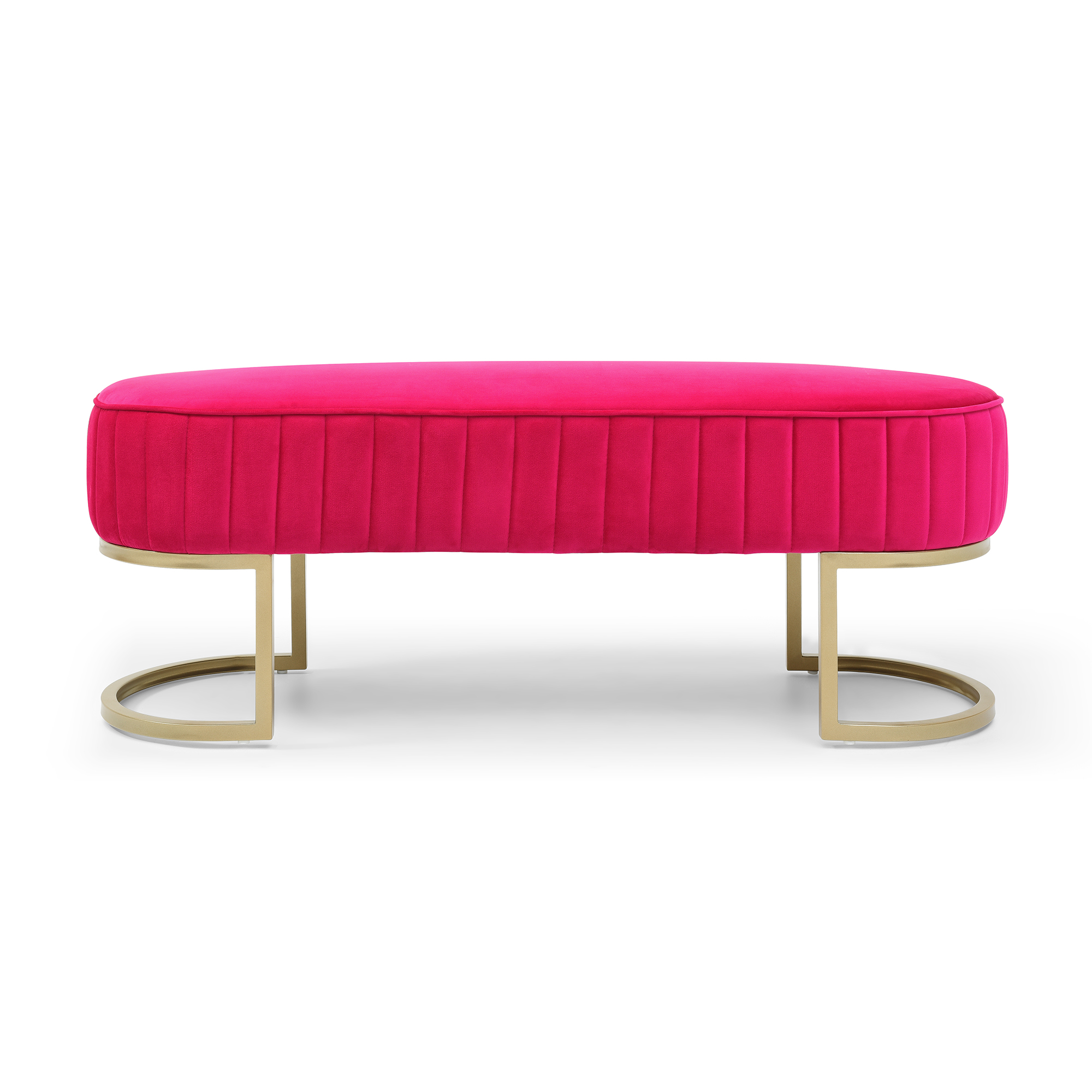 Bench Bedroom Bench ,Velvet Oval Upholstered End of Bed Bench with Golden Metal Legs ,48" Modern Storage Ottoman Bench for BedroomLiving Room,  Entryway Window ,Rose Red