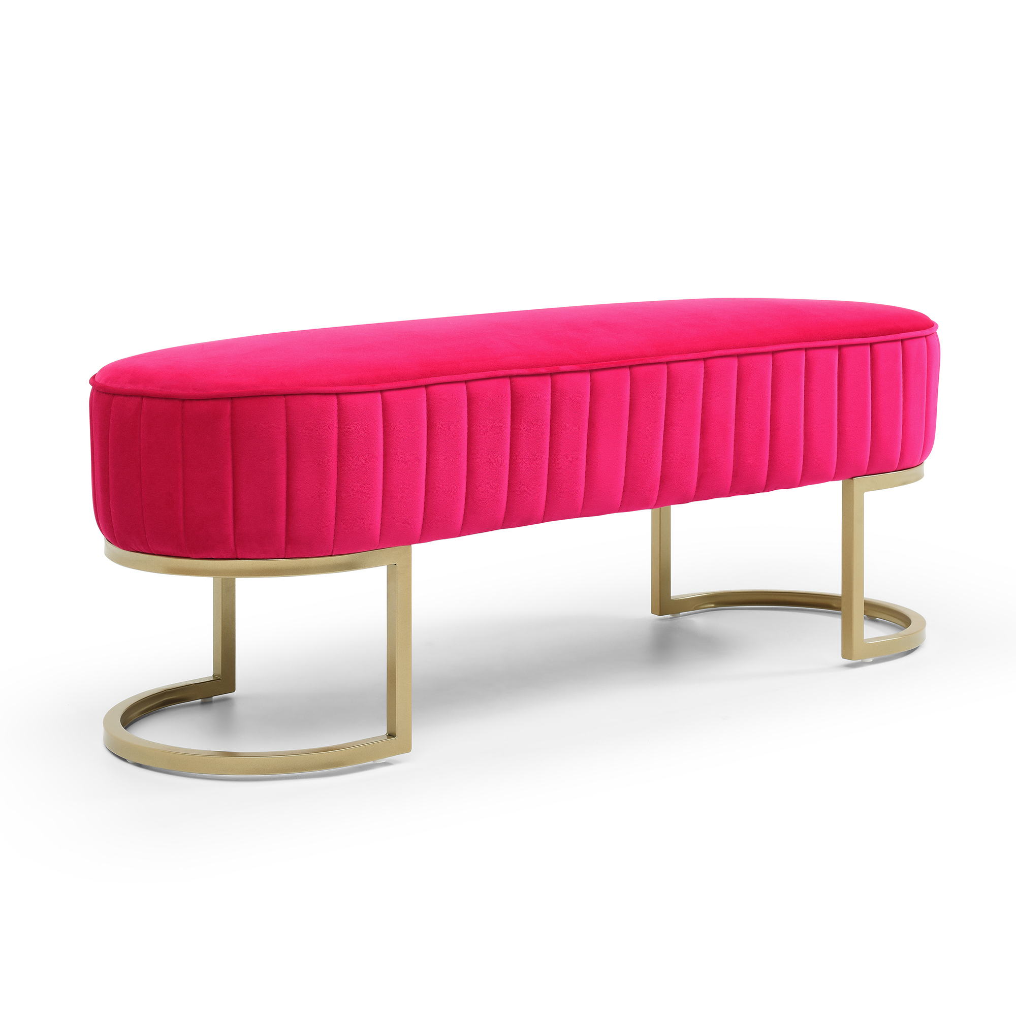 Bench Bedroom Bench ,Velvet Oval Upholstered End of Bed Bench with Golden Metal Legs ,48" Modern Storage Ottoman Bench for BedroomLiving Room,  Entryway Window ,Rose Red