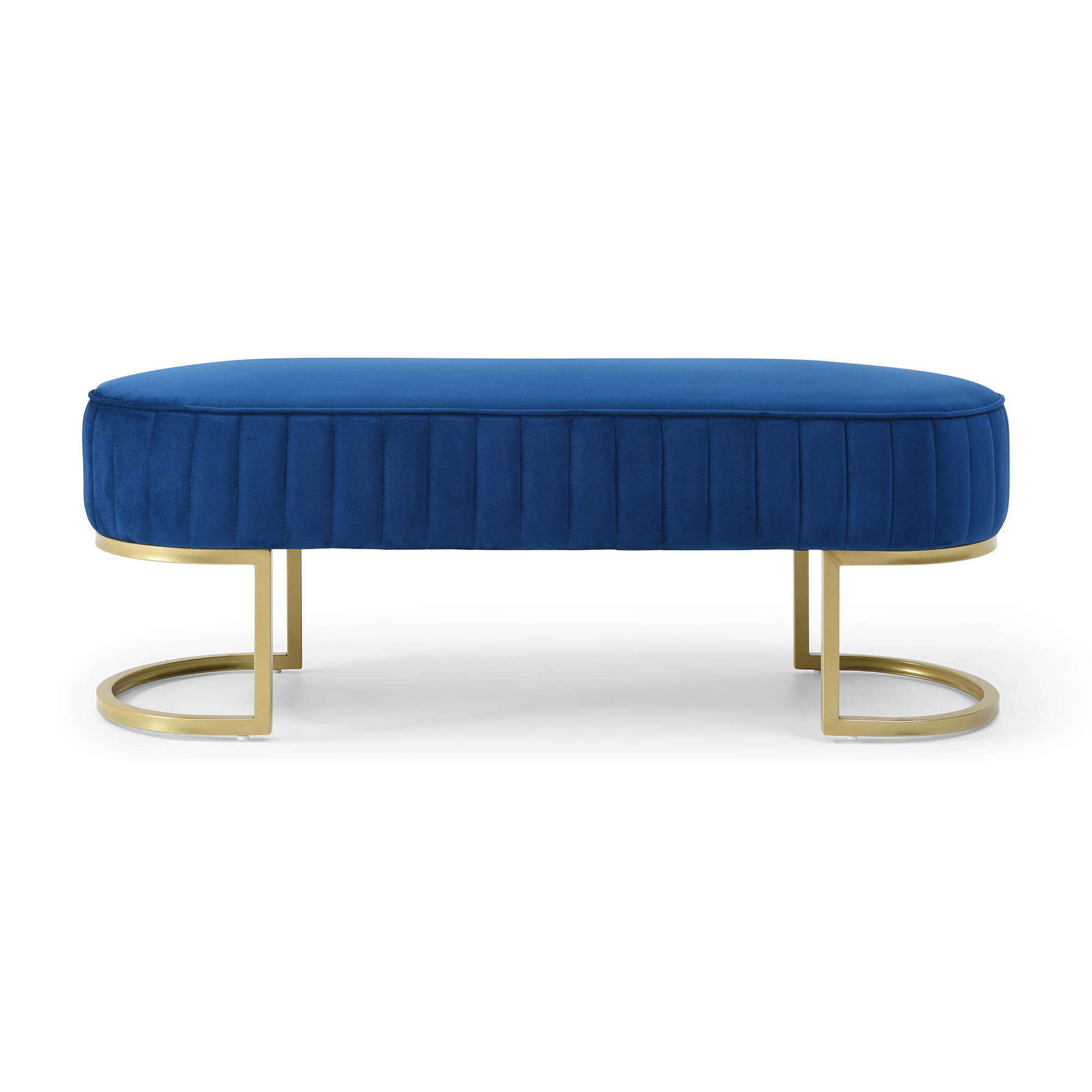 Bench Bedroom Bench ,Velvet Oval Upholstered End of Bed Bench with Golden Metal Legs ,48" Modern Storage Ottoman Bench for BedroomLiving Room,  Entryway Window ,Blue