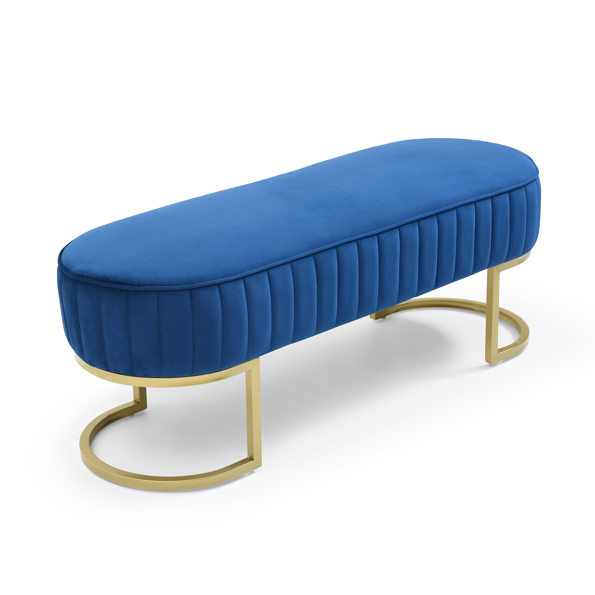 Bench Bedroom Bench ,Velvet Oval Upholstered End of Bed Bench with Golden Metal Legs ,48" Modern Storage Ottoman Bench for BedroomLiving Room,  Entryway Window ,Blue