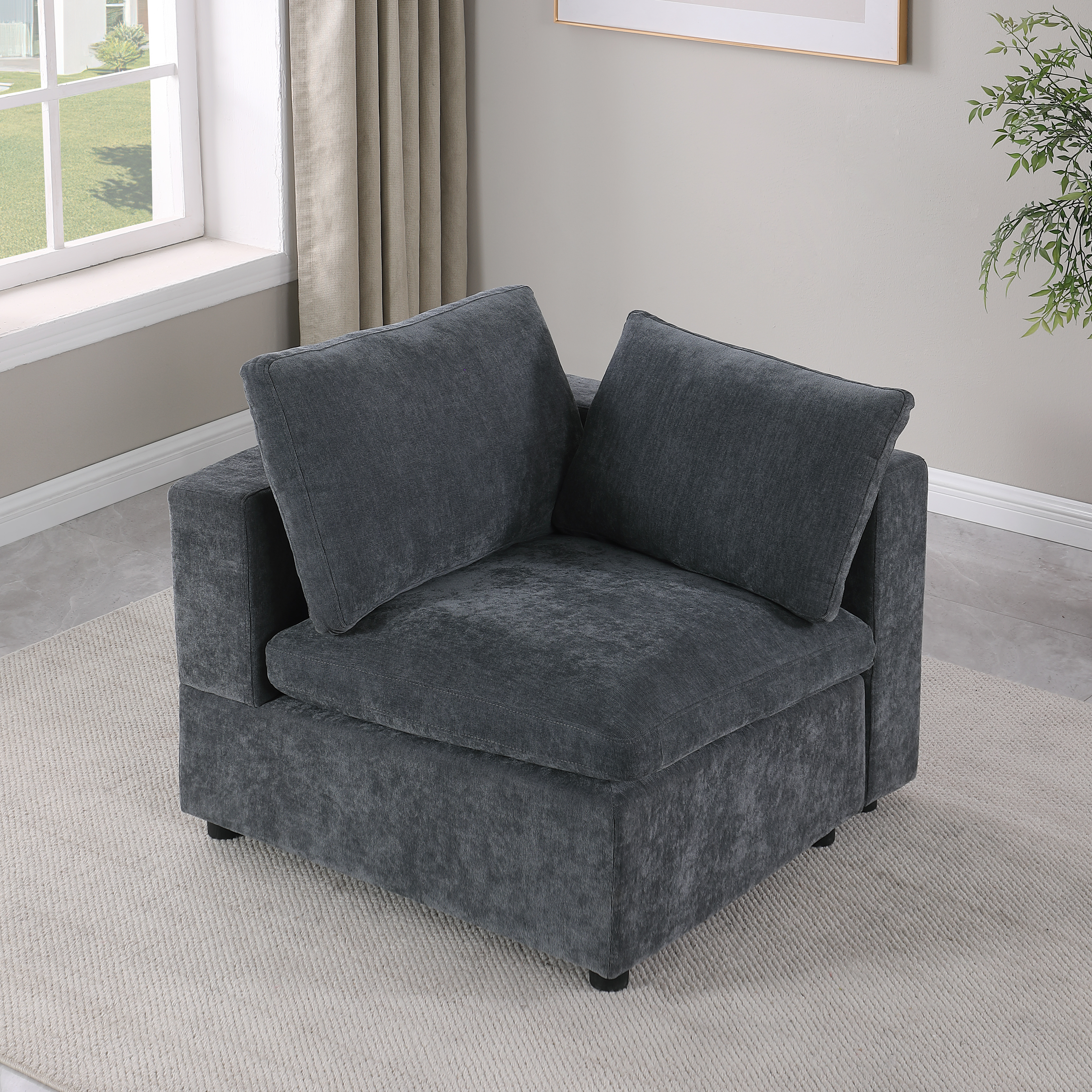 Corner Seat Module for Modular Sectional Sofa, Customizable Sectional Sofa Couch Accent Chair, Chenille Grey