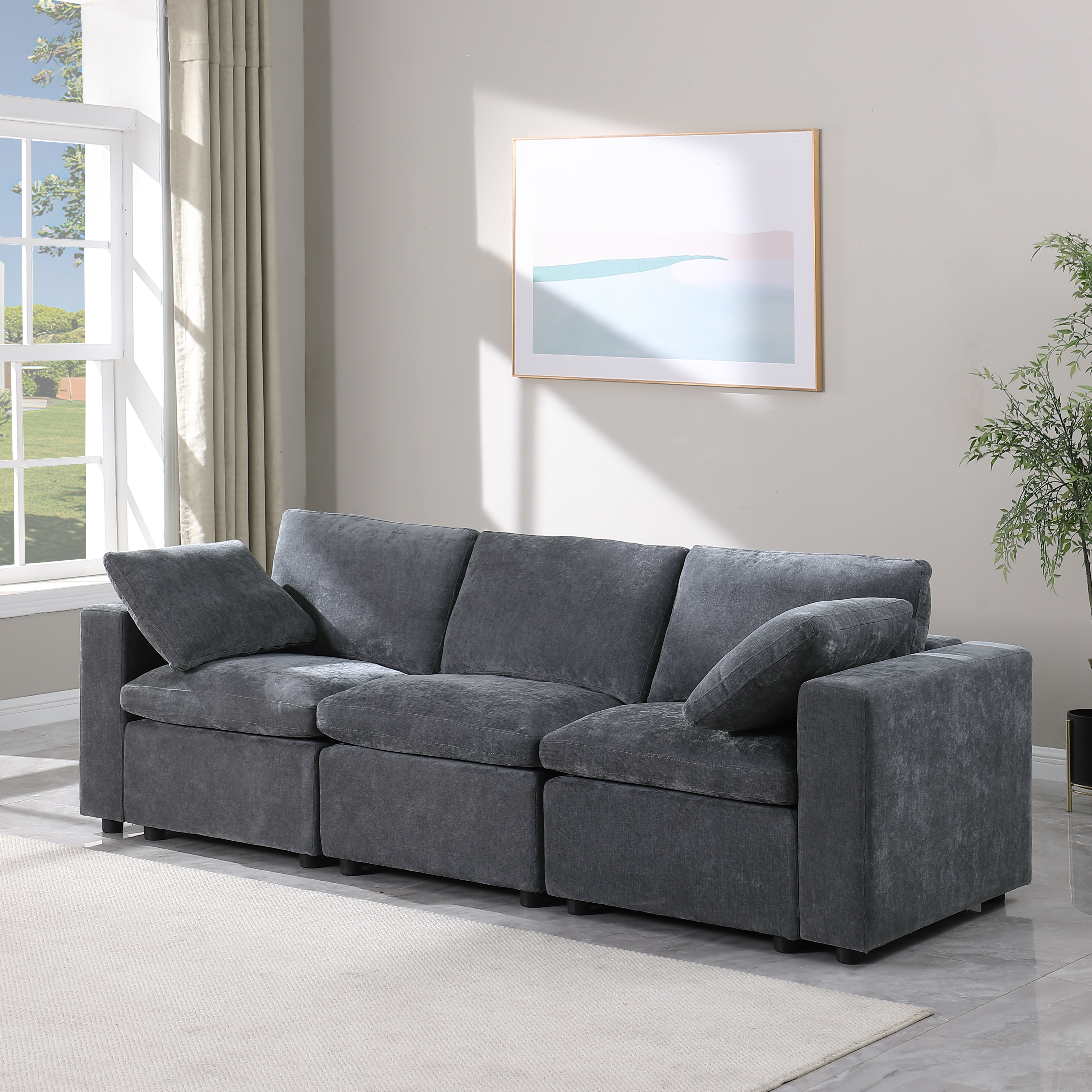 Modular Sectional Sofa, 3 Piece Sectional Sofa Set, Armless Chair/Two Corner Chairs, Chenille Grey