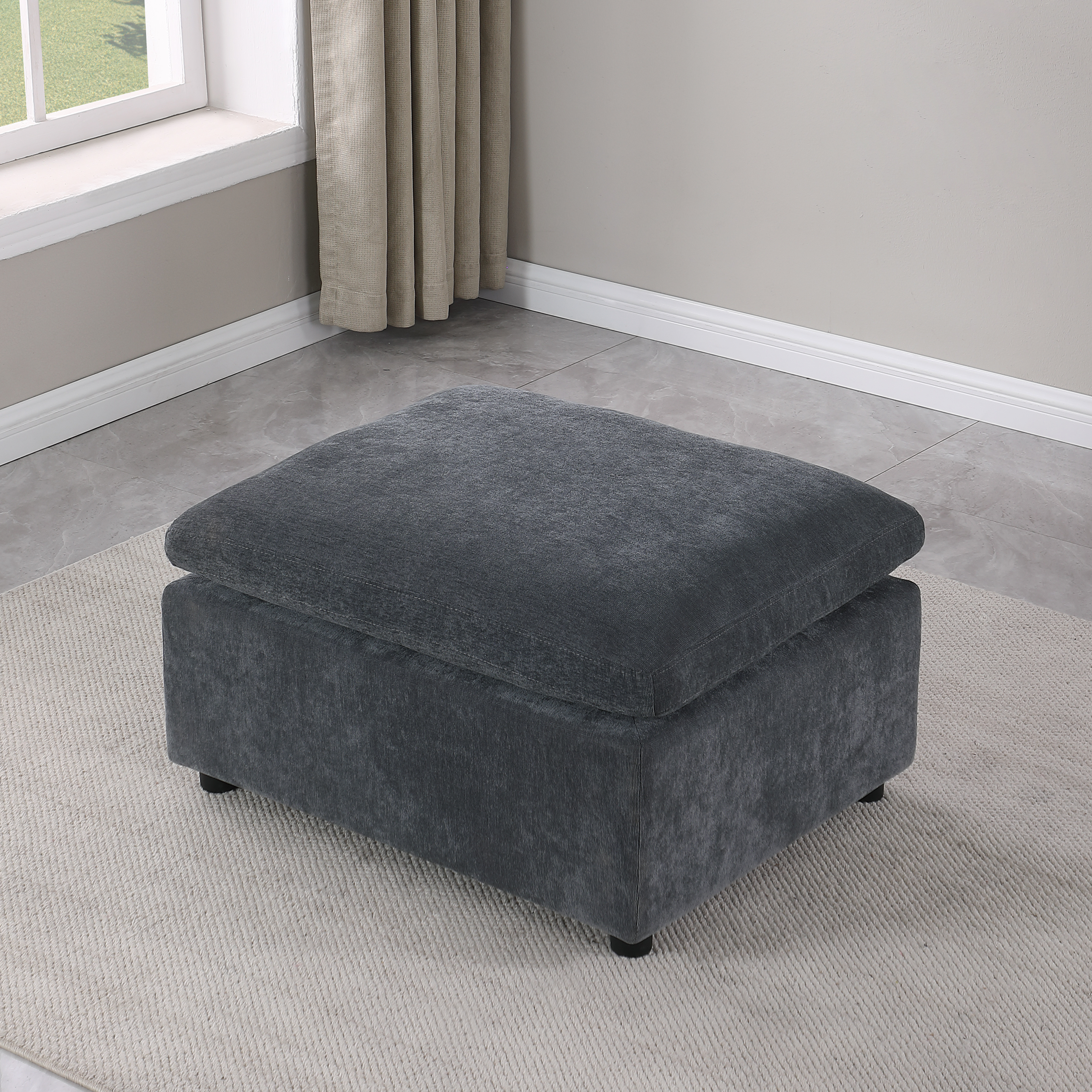 Modern Upholstered Square Modular Ottoman for Sectional Sofa,Sectional Sofa Couch, Chenille Grey