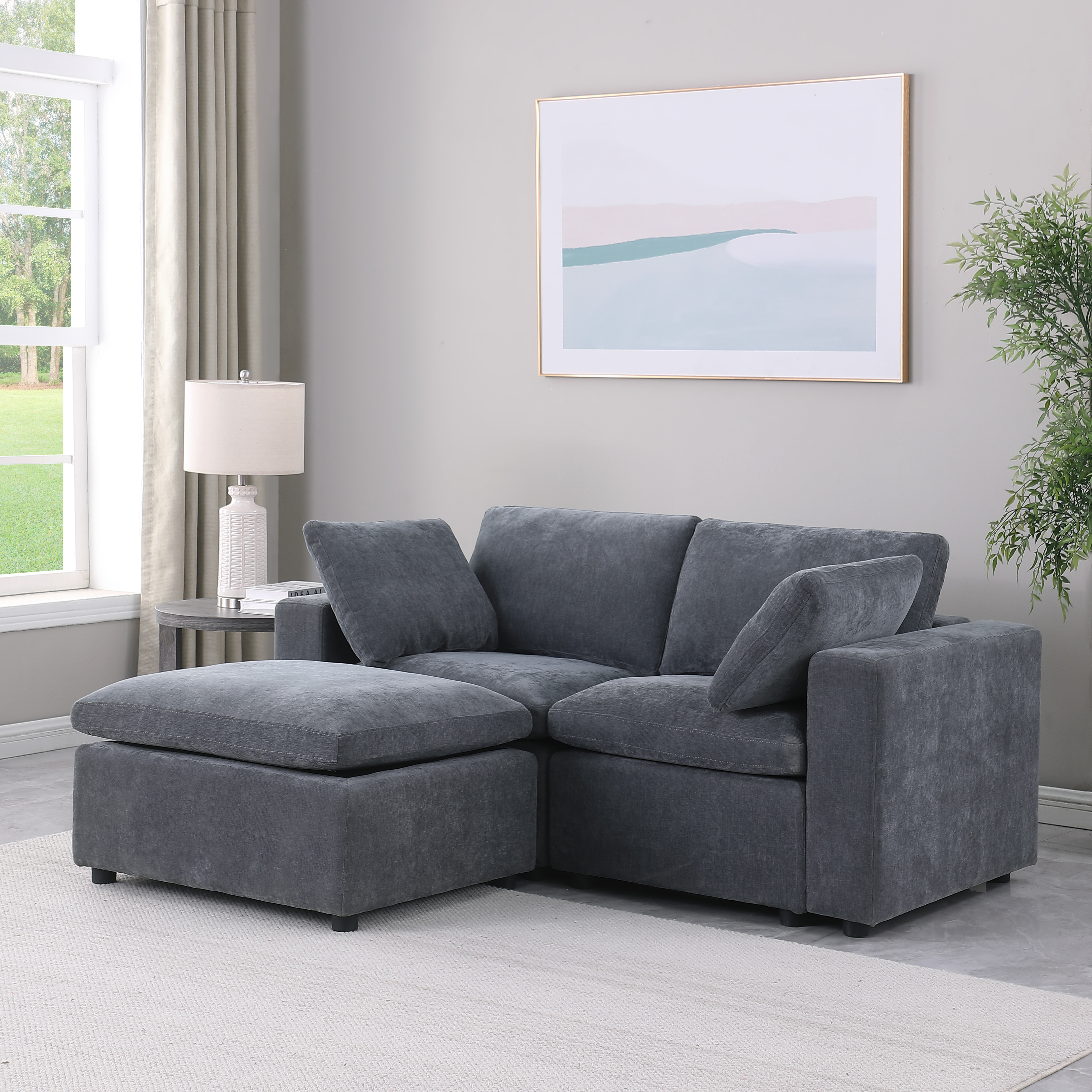 Modular Sectional Sofa, Convertible U Shaped Sofa Couch, Modular Sectionals with Ottomans, 6 Seat Sofa Couch with Reversible Chaise for Living Room. Grey