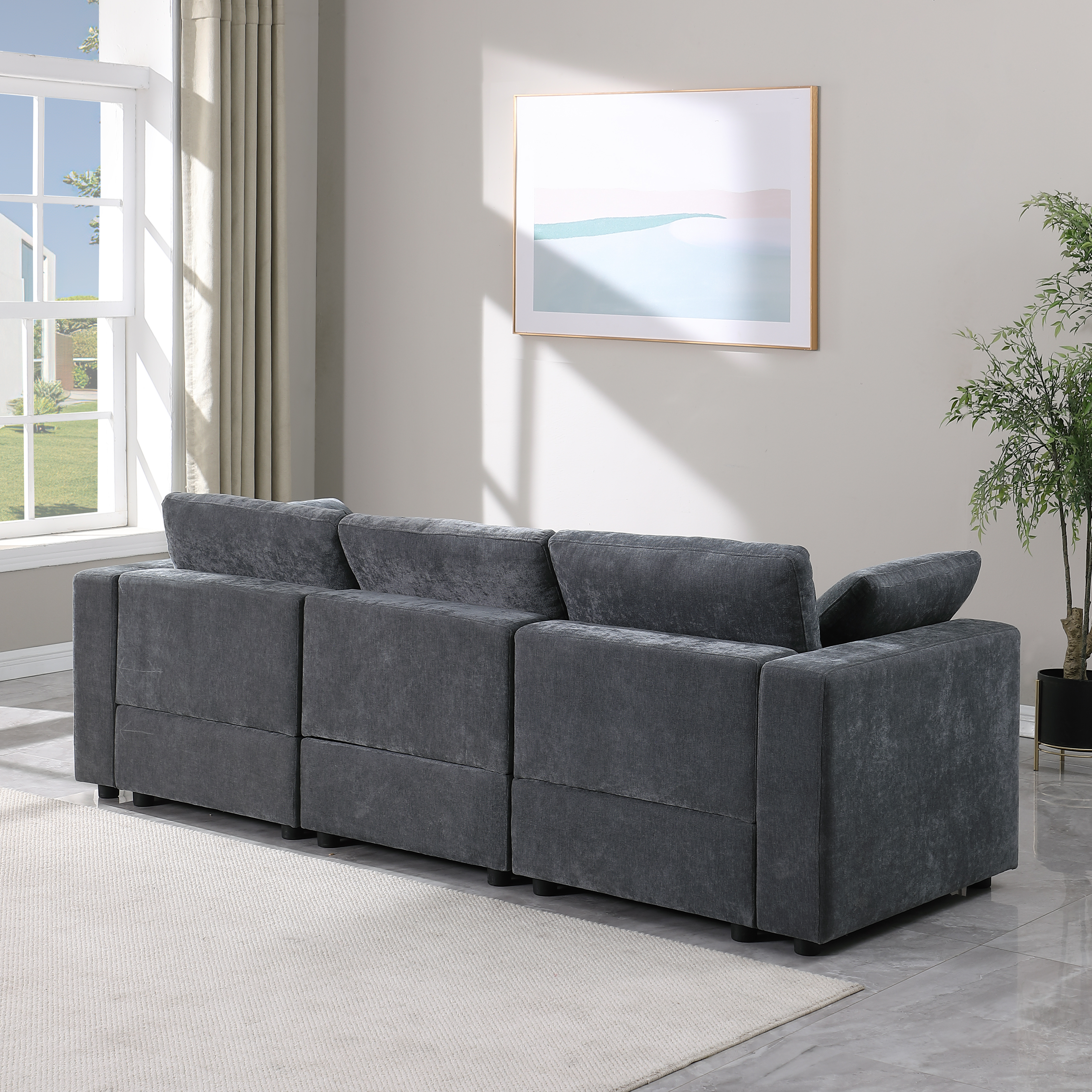 Modular Sectional Sofa, 3 Piece Sectional Sofa Set, Armless Chair/Two Corner Chairs, Chenille Grey