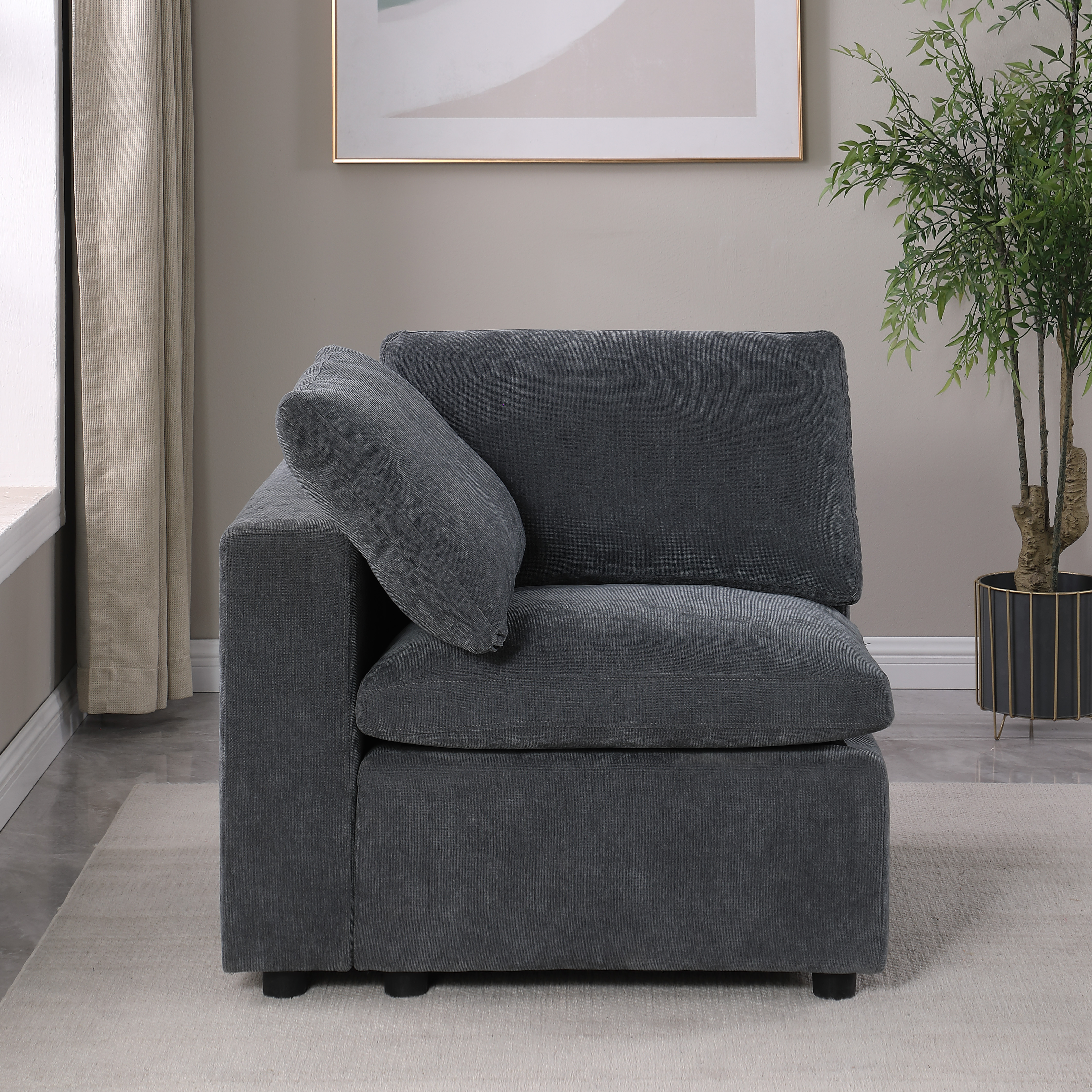 Modular Sectional Sofa Set, Left Facing Armchair,Chenille, Grey