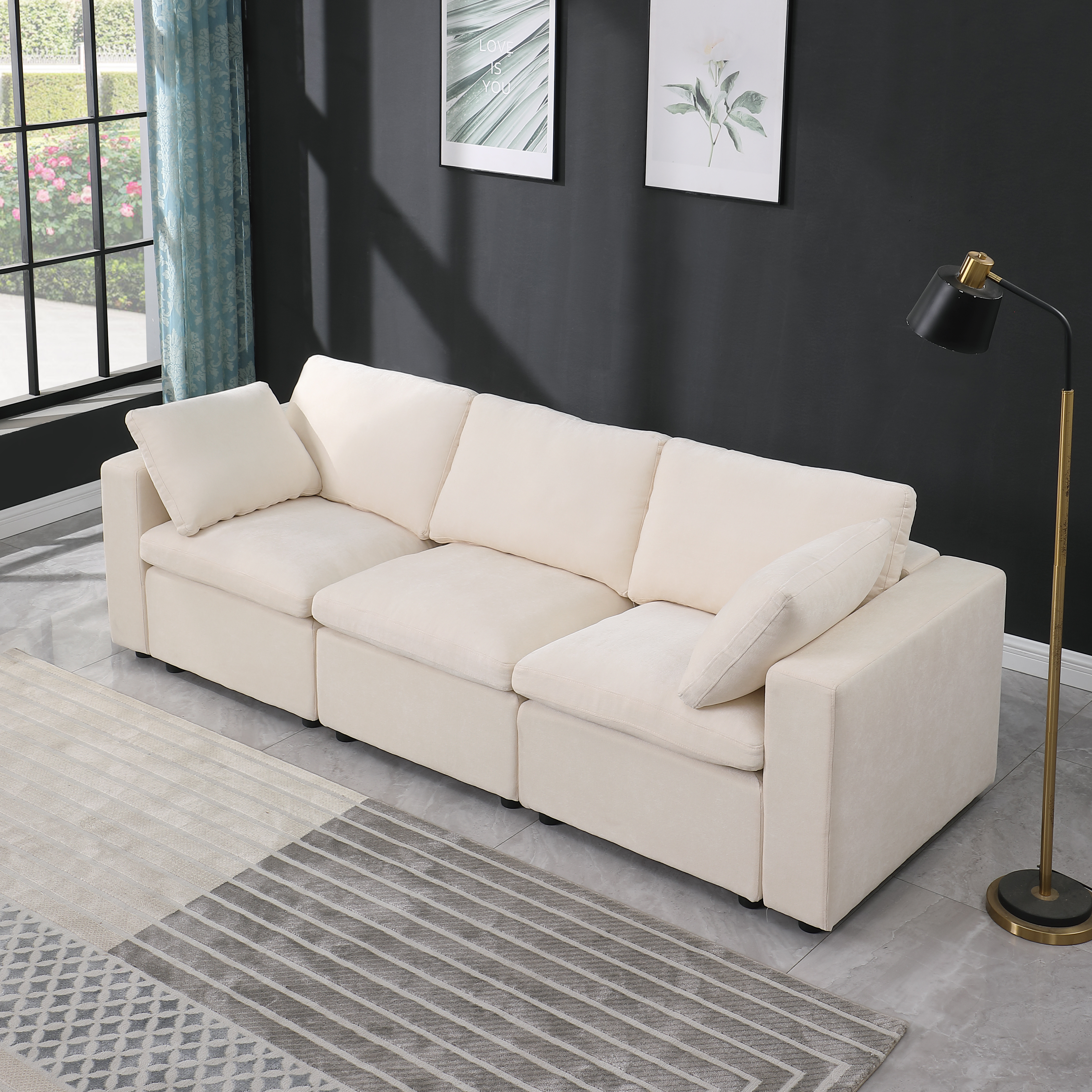 Modular Sectional Sofa, 3 Piece Sectional Sofa Set, Armless Chair/Two Corner Chairs, Chenille Beige