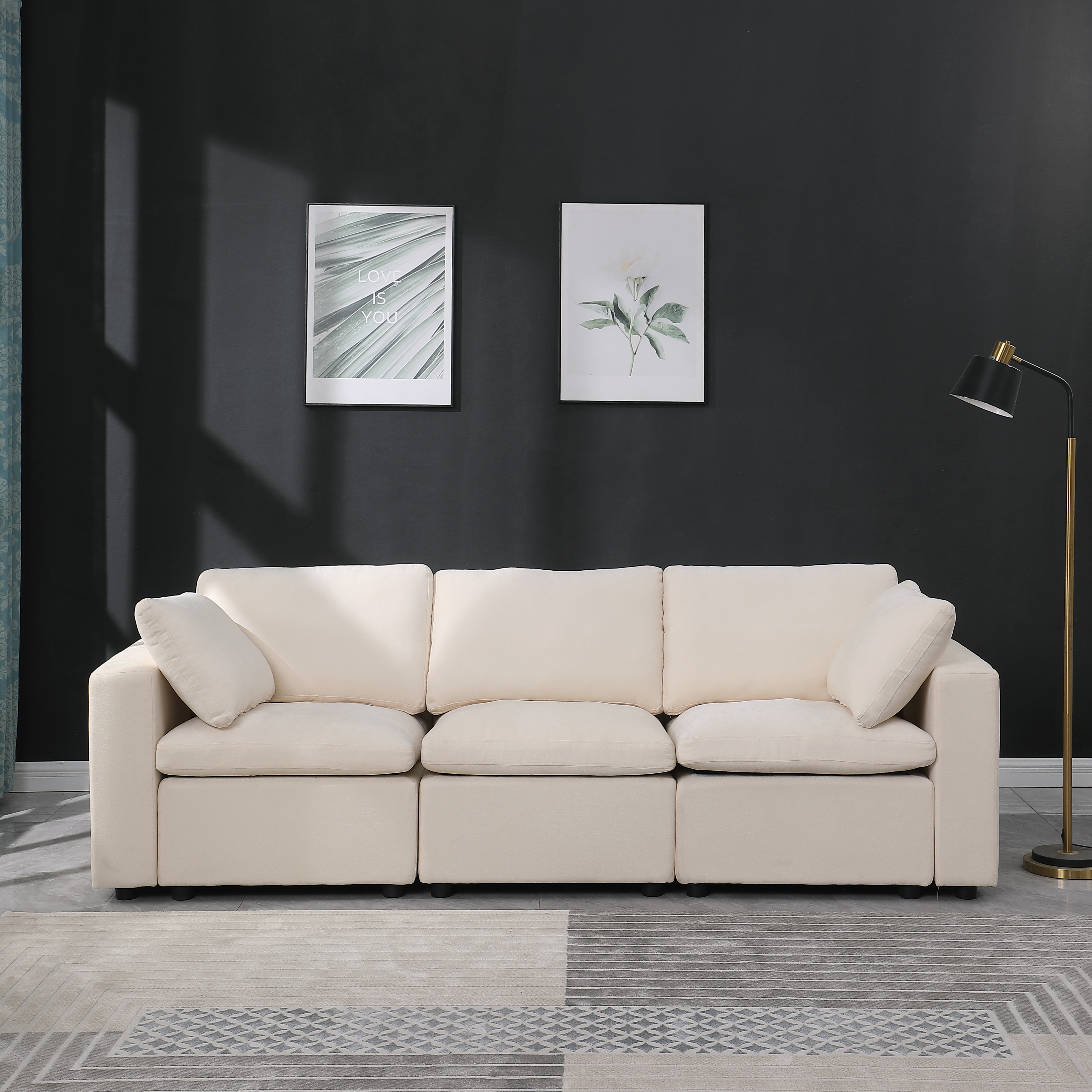 Modular Sectional Sofa, 3 Piece Sectional Sofa Set, Armless Chair/Two Corner Chairs, Chenille Beige