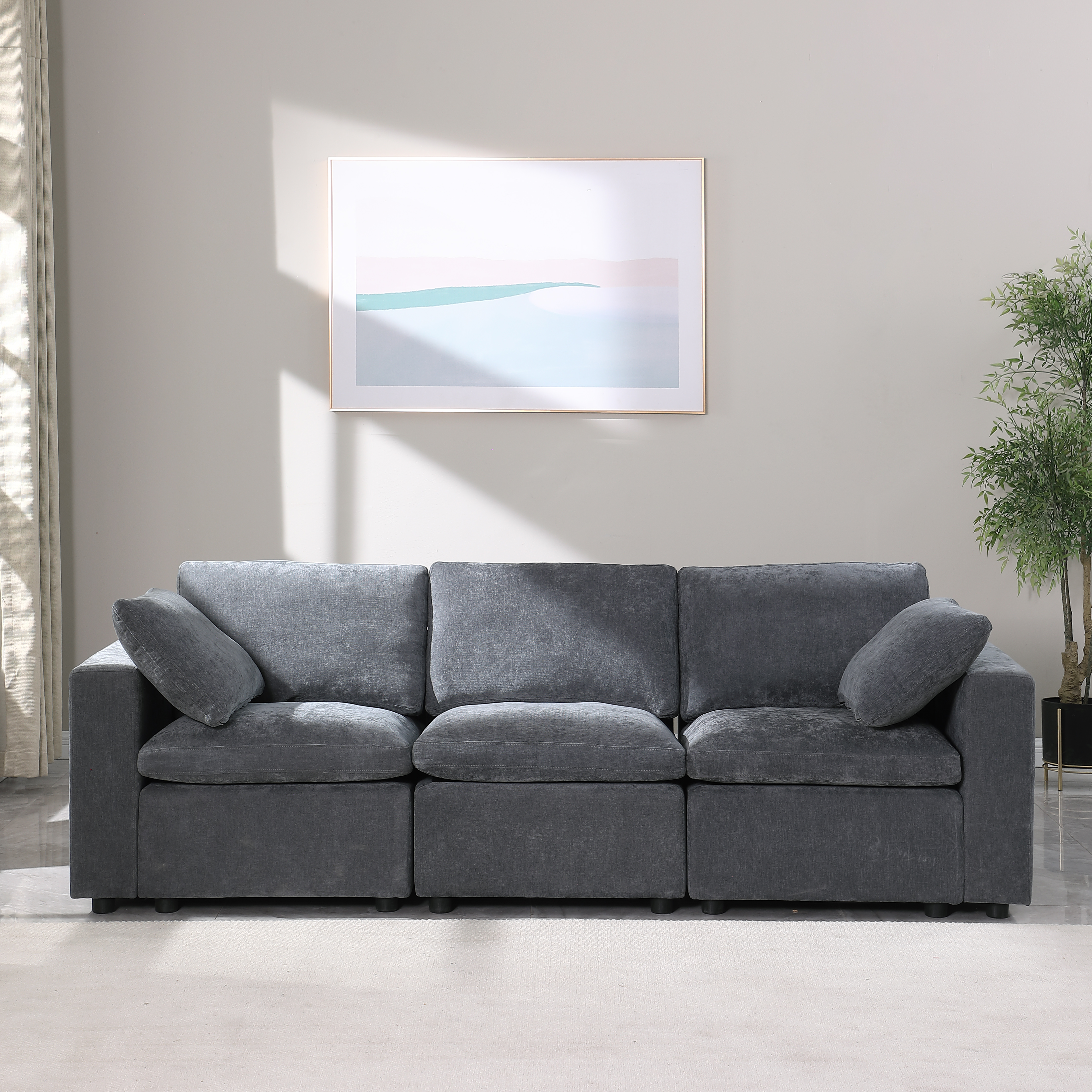 Modular Sectional Sofa, 3 Piece Sectional Sofa Set, Armless Chair/Two Corner Chairs, Chenille Grey