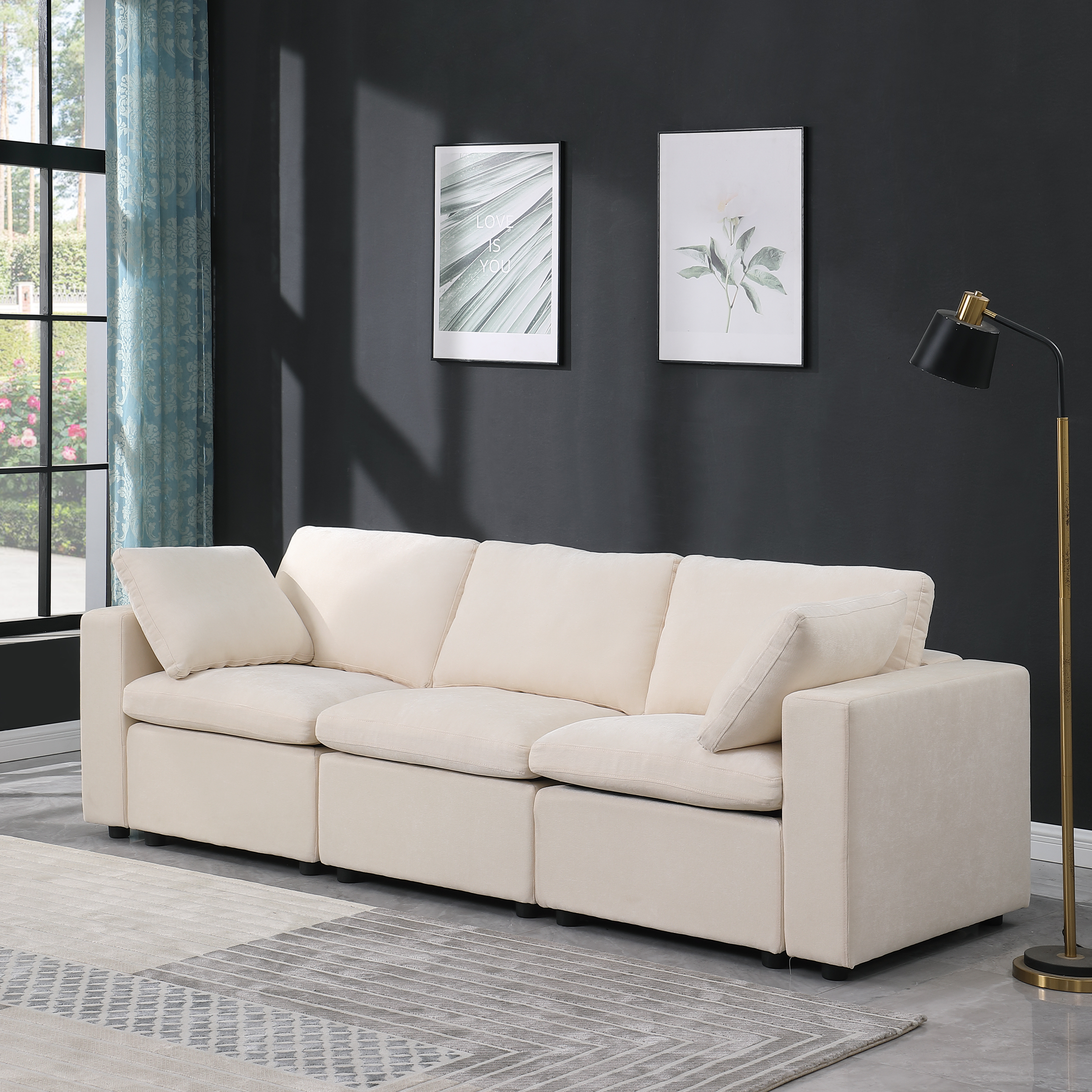 Modular Sectional Sofa, 3 Piece Sectional Sofa Set, Armless Chair/Two Corner Chairs, Chenille Beige