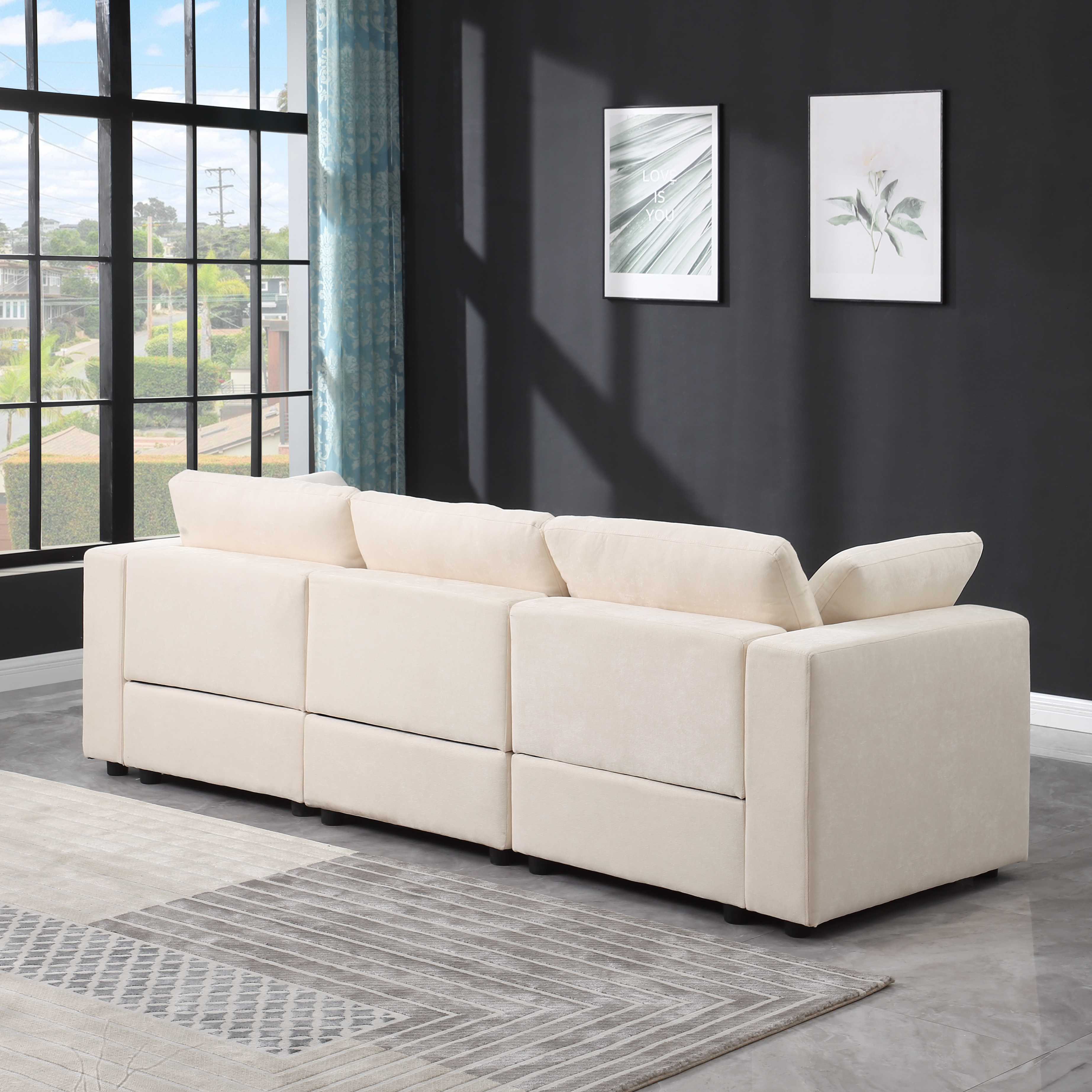 Modular Sectional Sofa, 3 Piece Sectional Sofa Set, Armless Chair/Two Corner Chairs, Chenille Beige