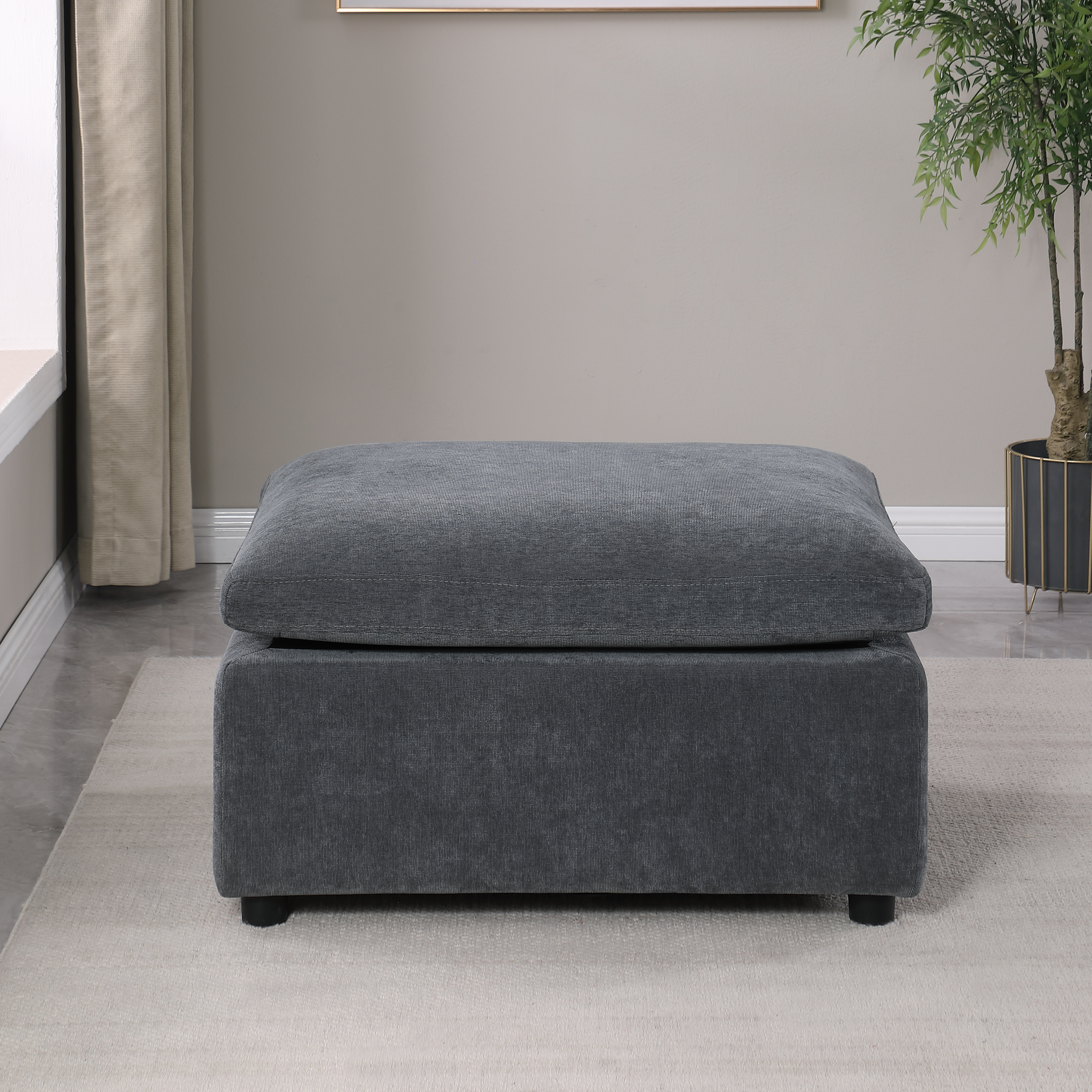 Modern Upholstered Square Modular Ottoman for Sectional Sofa,Sectional Sofa Couch, Chenille Grey