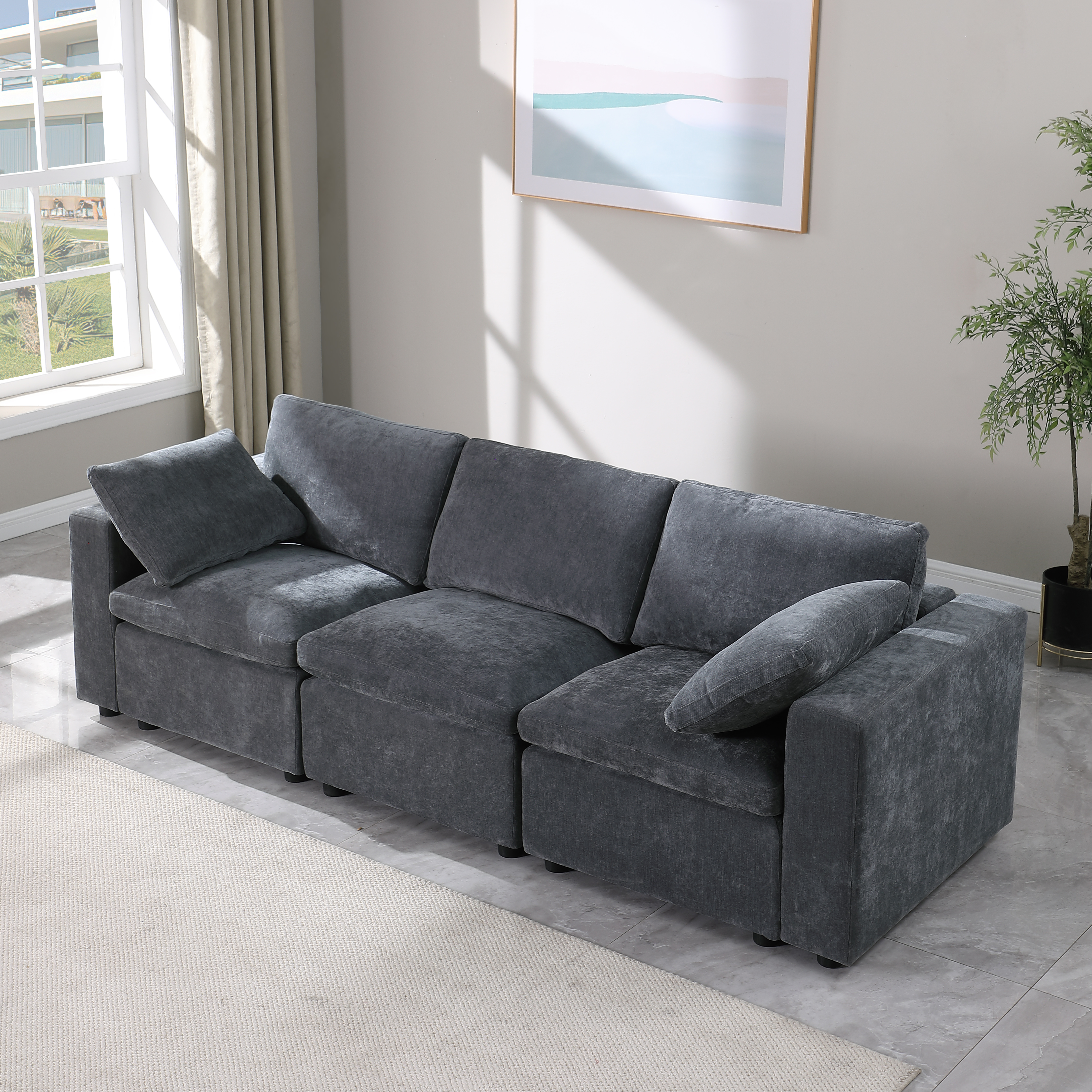 Modular Sectional Sofa, 3 Piece Sectional Sofa Set, Armless Chair/Two Corner Chairs, Chenille Grey