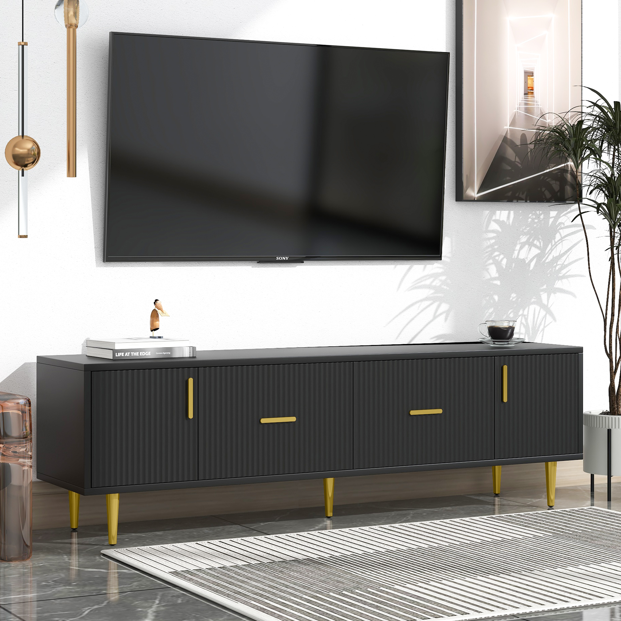 U-Can Modern TV Stand with 5 Champagne Legs - Durable, Stylish and Spacious, TVs Up to 75''