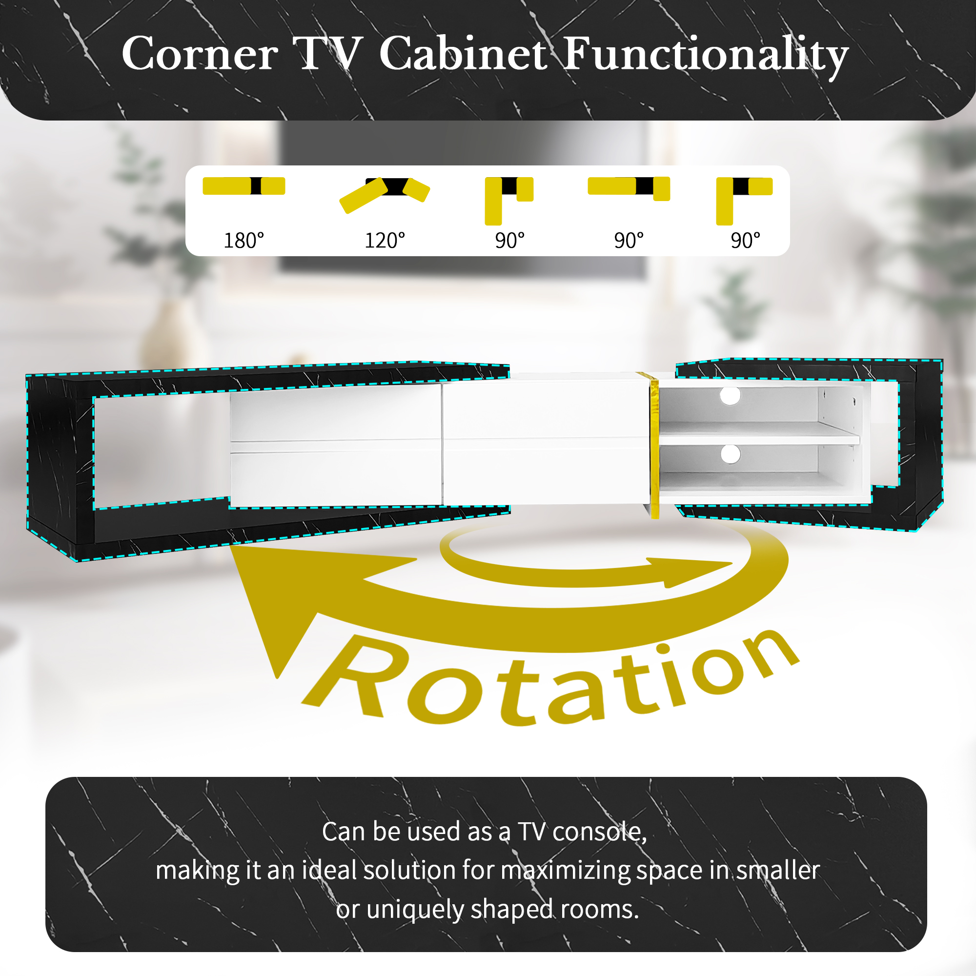 [Video Provided] U-Can 51''-98.4'' Modern Extendable TV Stand for TVs up to 100 Inches, Entertainment Center Media Console Corner Console with 2 Drawers and 4 Shelves for Living room, Black & White