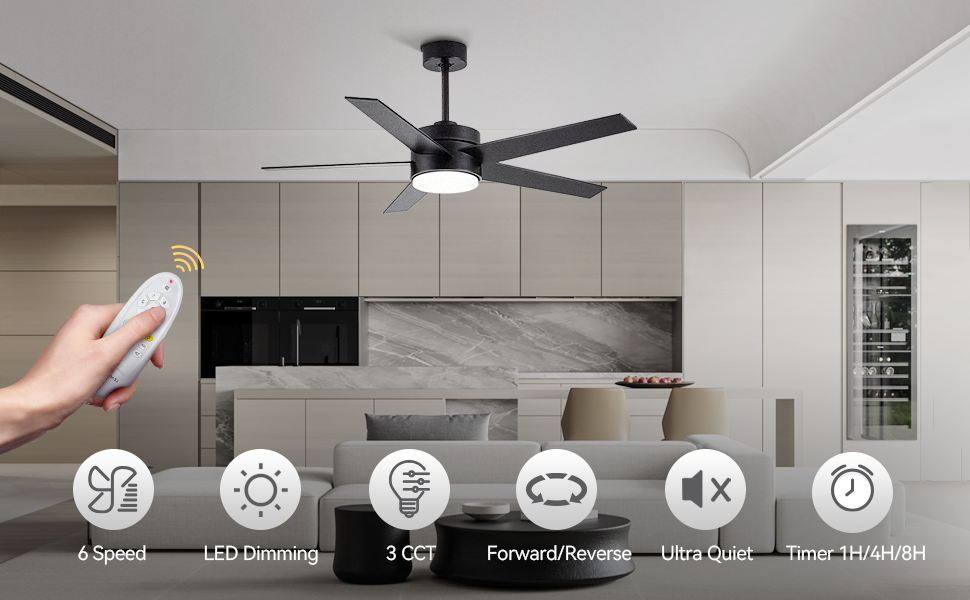 Modern Ceiling Fan With Light And Remote Control, 52 Inch Airflow Cool/Airflow Warm, 5 Reversible Blades, Dimmable LED Light,For Living Room And Bedroom