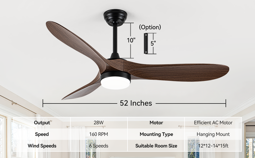 52 inch Ceiling Fan with Light and Remote Control - Timed Lighting, Reversible Airflow and Quiet Operation for Living Room & Bedroom & Outdoor