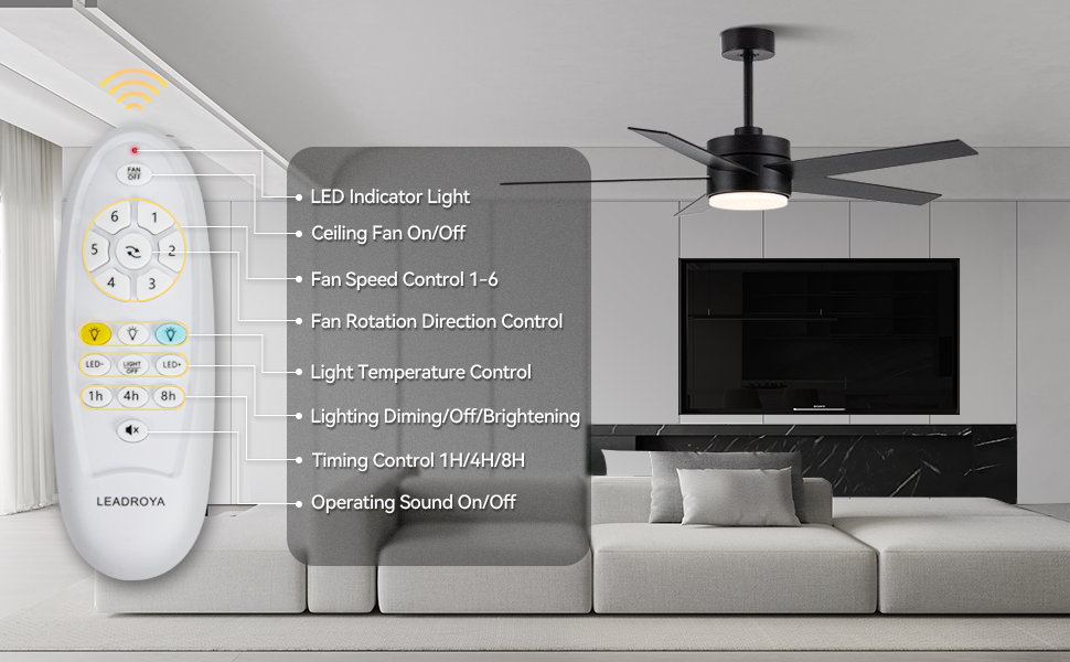 Modern Ceiling Fan With Light And Remote Control, 52 Inch Airflow Cool/Airflow Warm, 5 Reversible Blades, Dimmable LED Light,For Living Room And Bedroom