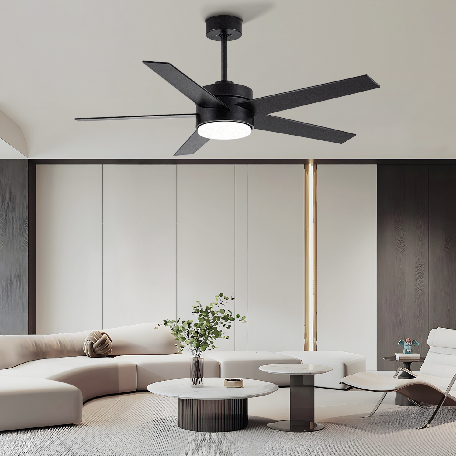 Modern Ceiling Fan With Light And Remote Control, 52 Inch Airflow Cool/Airflow Warm, 5 Reversible Blades, Dimmable LED Light,For Living Room And Bedroom