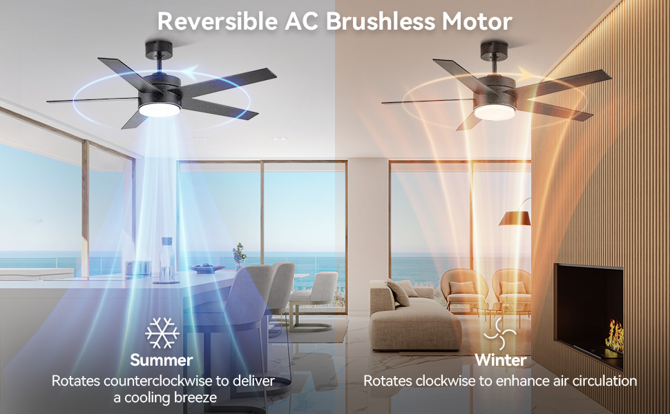 Modern Ceiling Fan With Light And Remote Control, 52 Inch Airflow Cool/Airflow Warm, 5 Reversible Blades, Dimmable LED Light,For Living Room And Bedroom