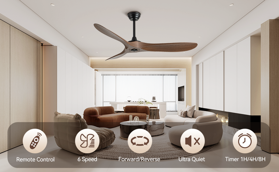 60 inch Ceiling Fan with Remote Control - Timed Lighting, Reversible Airflow and Quiet Operation for Living Room & Bedroom & Outdoor