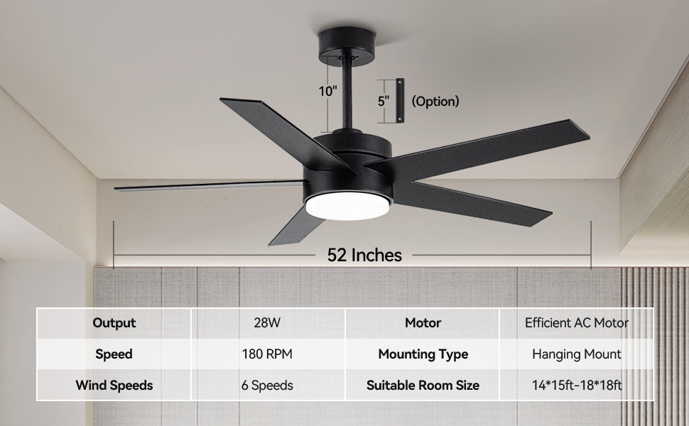 Modern Ceiling Fan With Light And Remote Control, 52 Inch Airflow Cool/Airflow Warm, 5 Reversible Blades, Dimmable LED Light,For Living Room And Bedroom