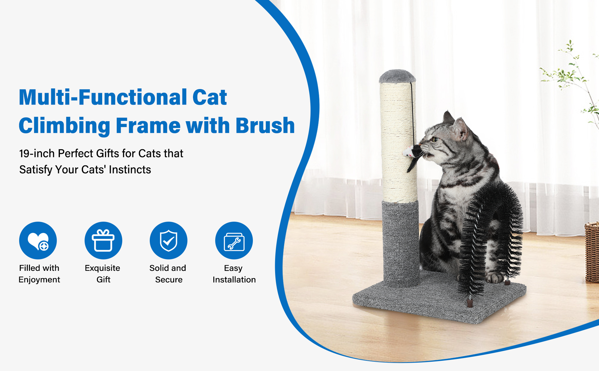 18 Inch Cat Scratching Post Pad with Cat Self Groomer,Cat Scratcher with Cat Brush,Kitten Scratch Post with Activity Dangling Ball,Indoor Cat Scratch Board for Kittens Kitty Cats,Protect Furniture