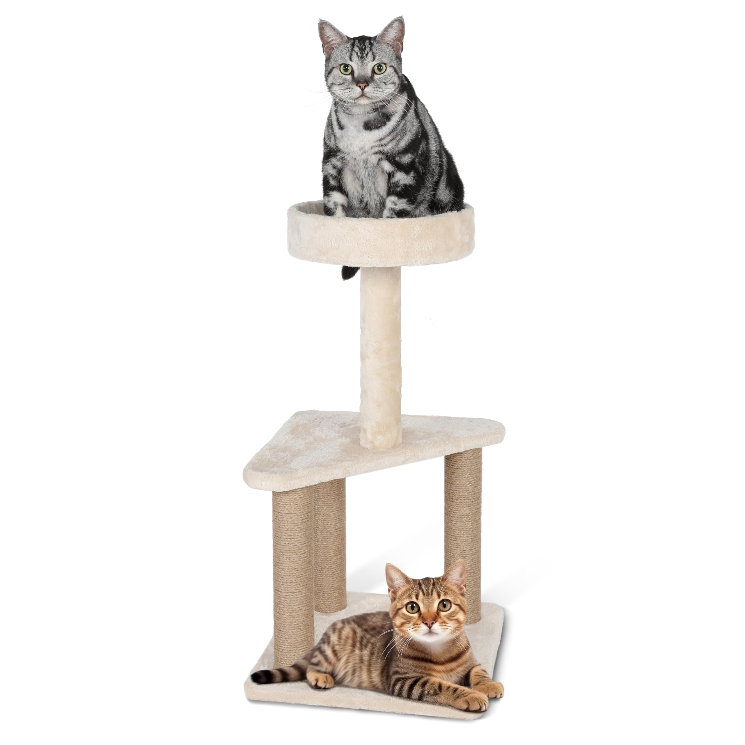 Cat Tree with Sisal Covered Scratching Post, 31.8 Inches Cat Tower with Plush Perchesfor Indoor Cats,15.7 x 31.8 Inches, Furniture Protect,Beige