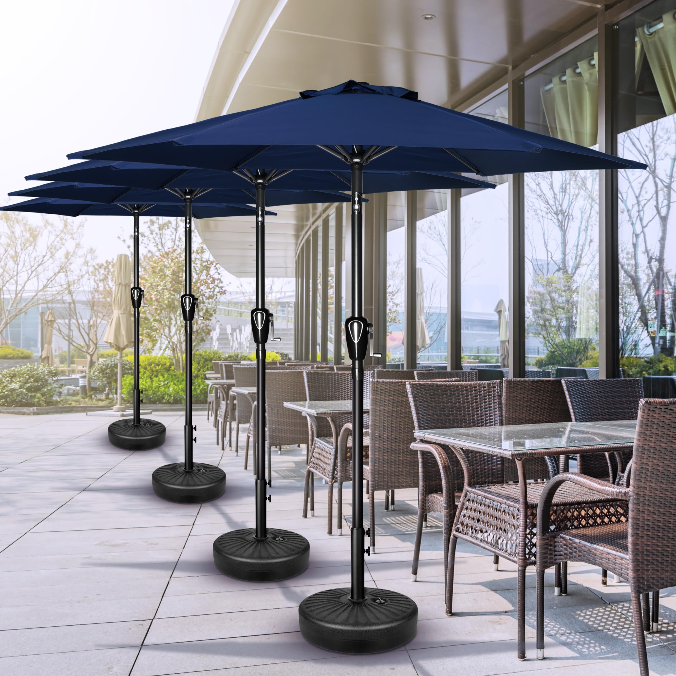 7.5ft Patio Outdoor Table Market Yard Umbrella with Push Button Tilt/Crank, 6 Sturdy Ribs for Garden, Deck, Backyard, Pool, Dark Blue