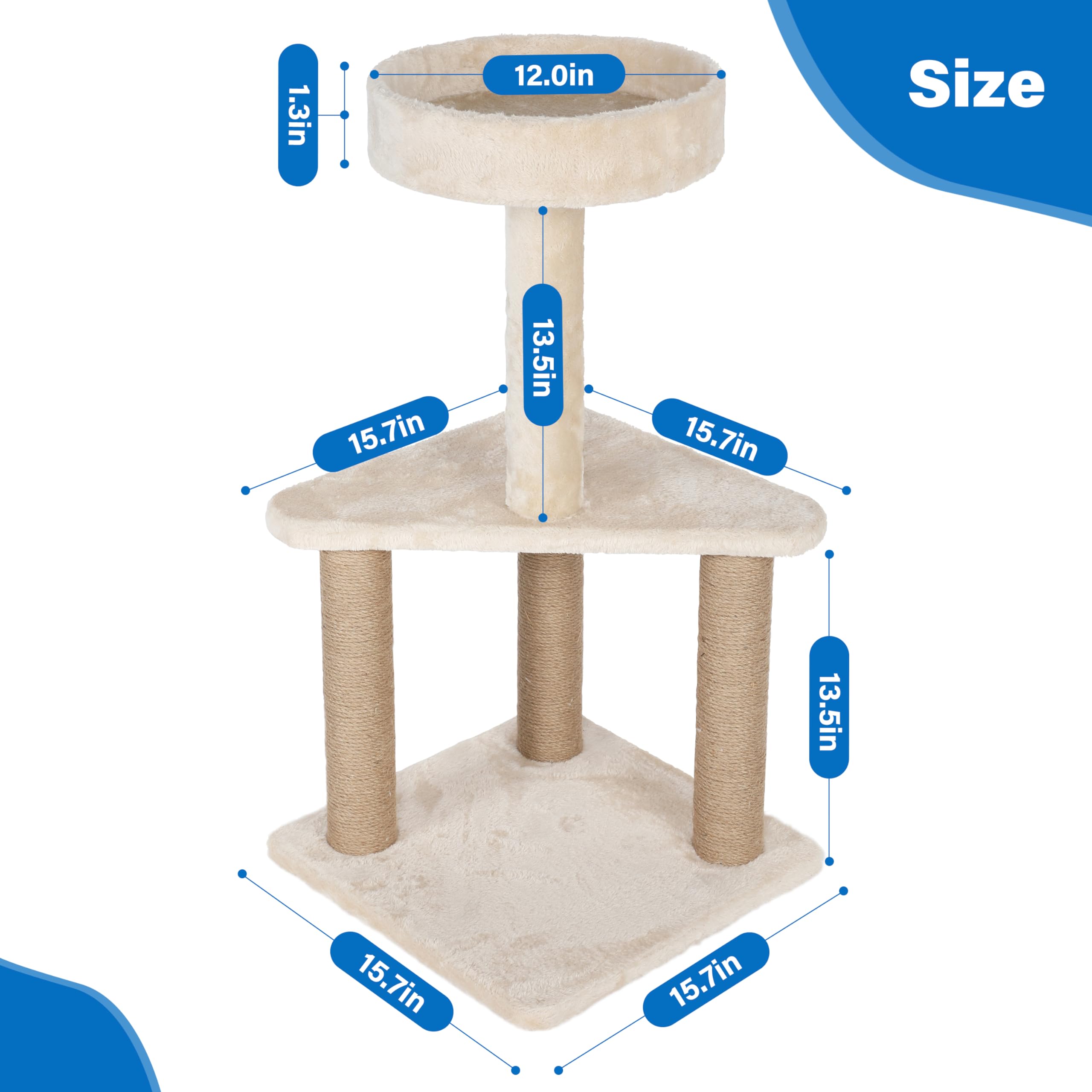 Cat Tree with Sisal Covered Scratching Post, 31.8 Inches Cat Tower with Plush Perchesfor Indoor Cats,15.7 x 31.8 Inches, Furniture Protect,Beige