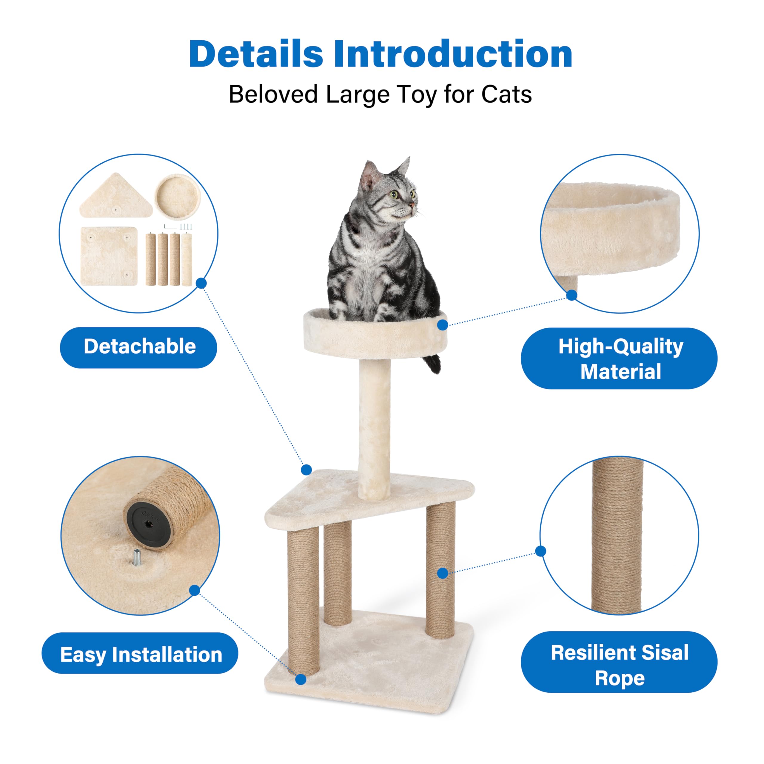 Cat Tree with Sisal Covered Scratching Post, 31.8 Inches Cat Tower with Plush Perchesfor Indoor Cats,15.7 x 31.8 Inches, Furniture Protect,Beige