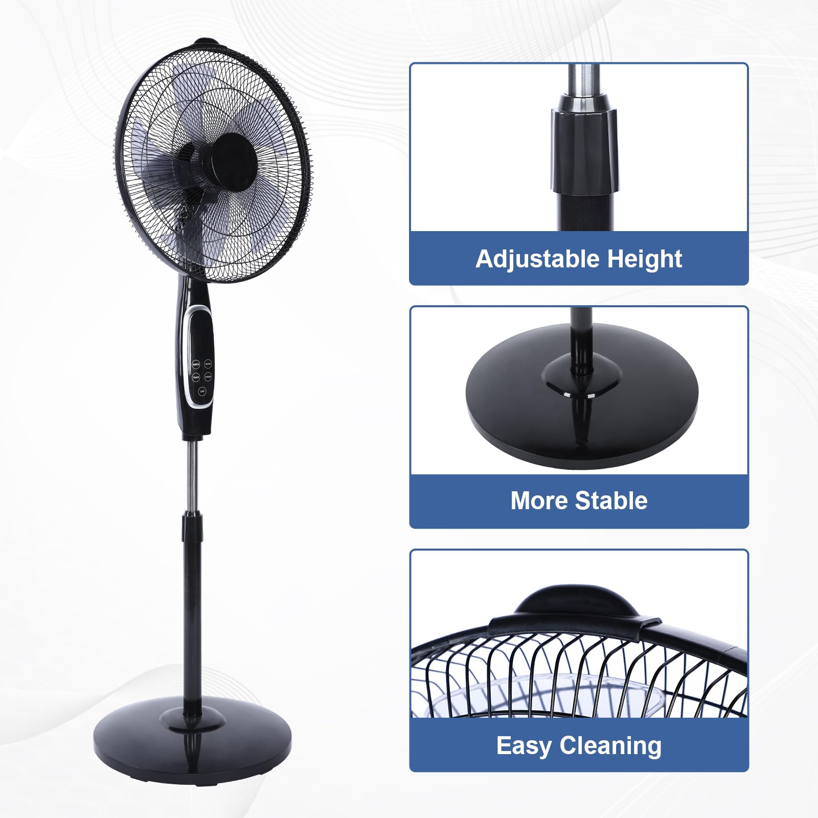 Advanced 16-Inch Stand Fan with Remote Control - Adjustable Height, 3 Speeds, 45 Degree Oscillation, and Timer for Personalized Cooling Comfort and Convenience