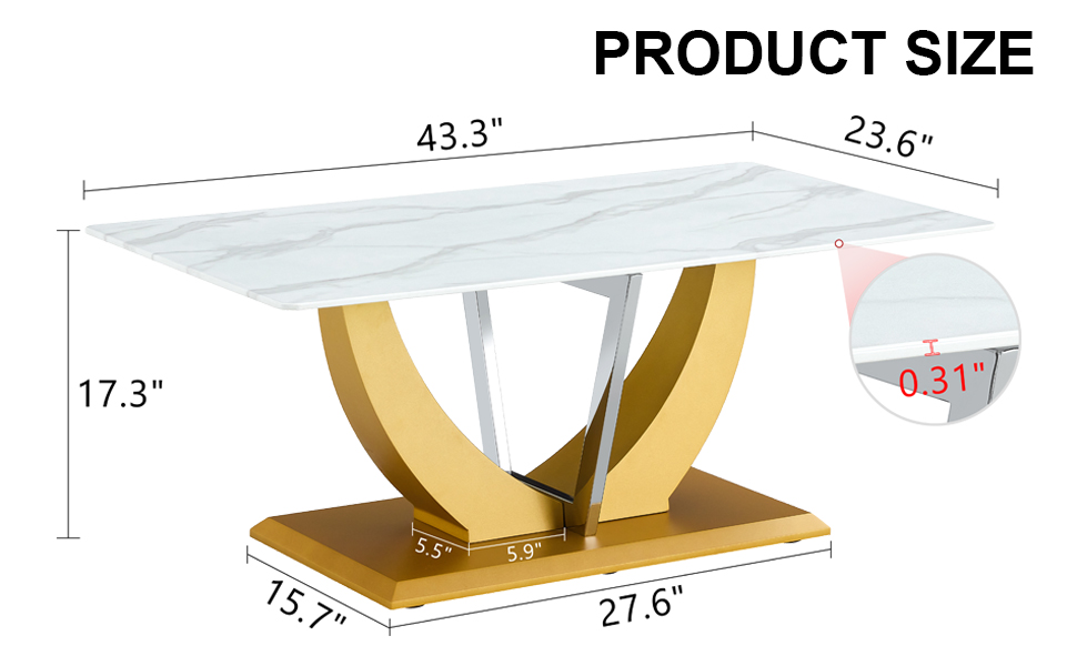 Coffee table.Modern minimalist Tempered glass with sticker desktop ,golden MDF legs and stainless steel decorative columns. Lightweight and easy to move. CT-907