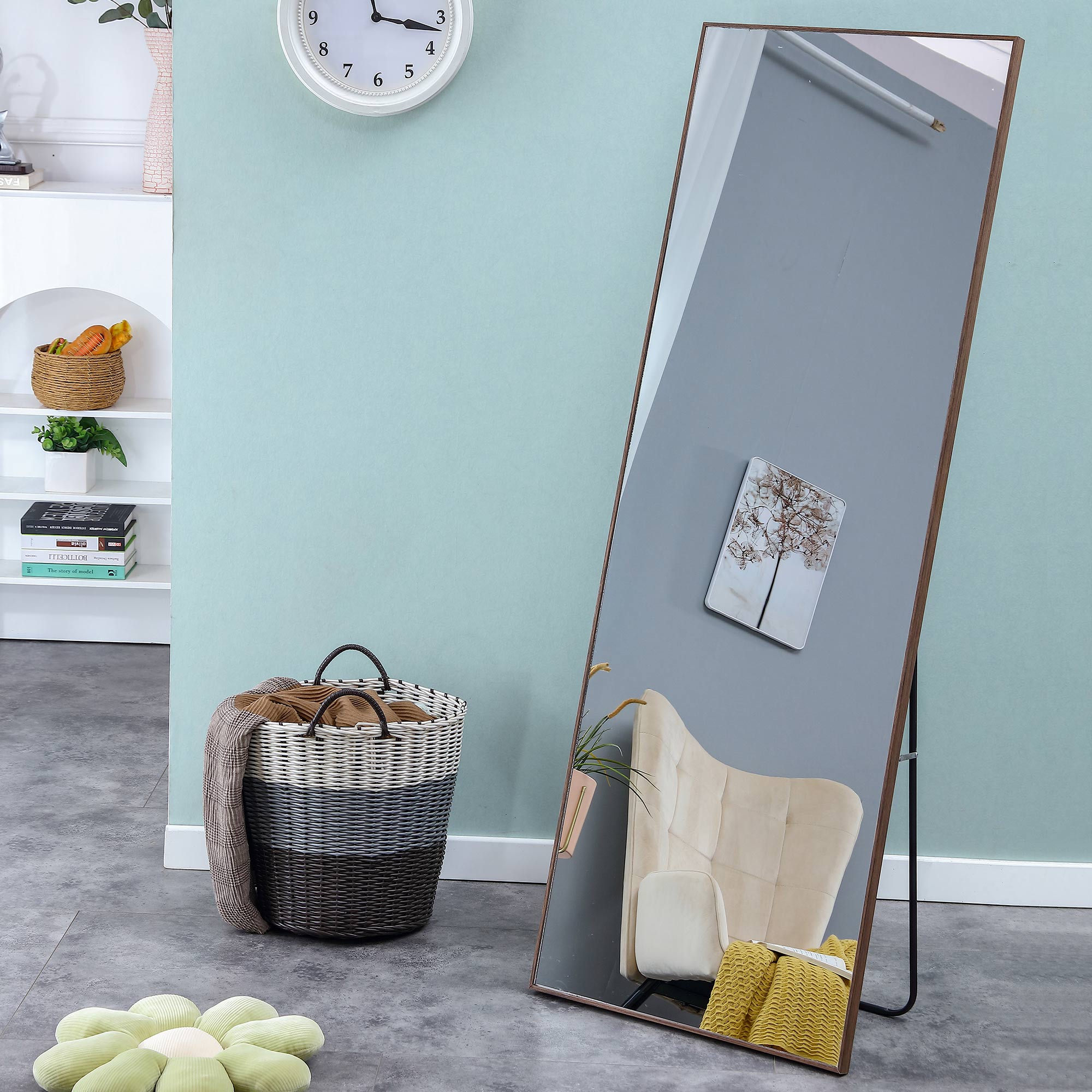 Clean and beautiful solid wood frame full-length mirror, dressing mirror, bedroom porch, decorative mirror, clothing store, floor standing large mirror, wall mounted. 65 "* 23"