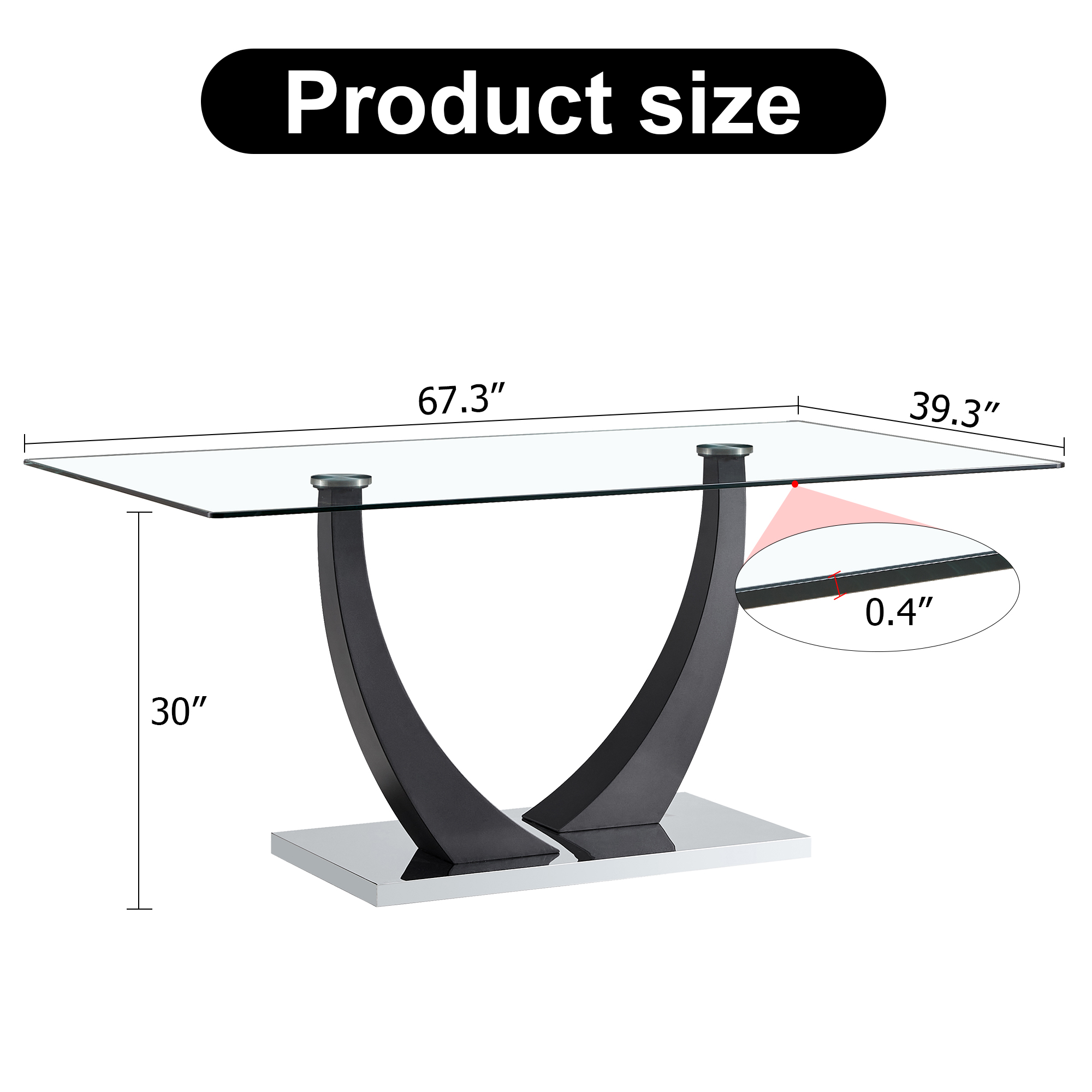 Table and chair set. Modern rectangular tempered glass tabletop, black metal bracket dining table, 4 modern PU artificial leather high backrest soft cushioned dining chairs, C-shaped tube metal leg