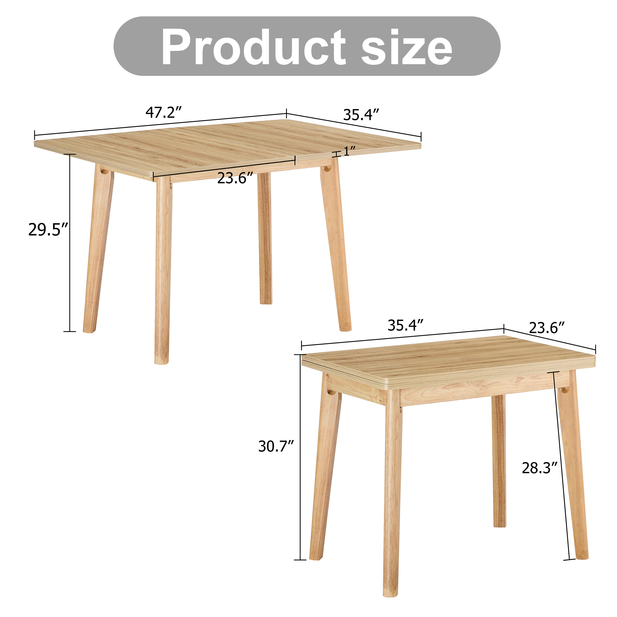 Wooden foldable table, rubber wood leg MFC tabletop, foldable computer desk, foldable office desk, suitable for restaurants, living rooms, terraces, kitchens