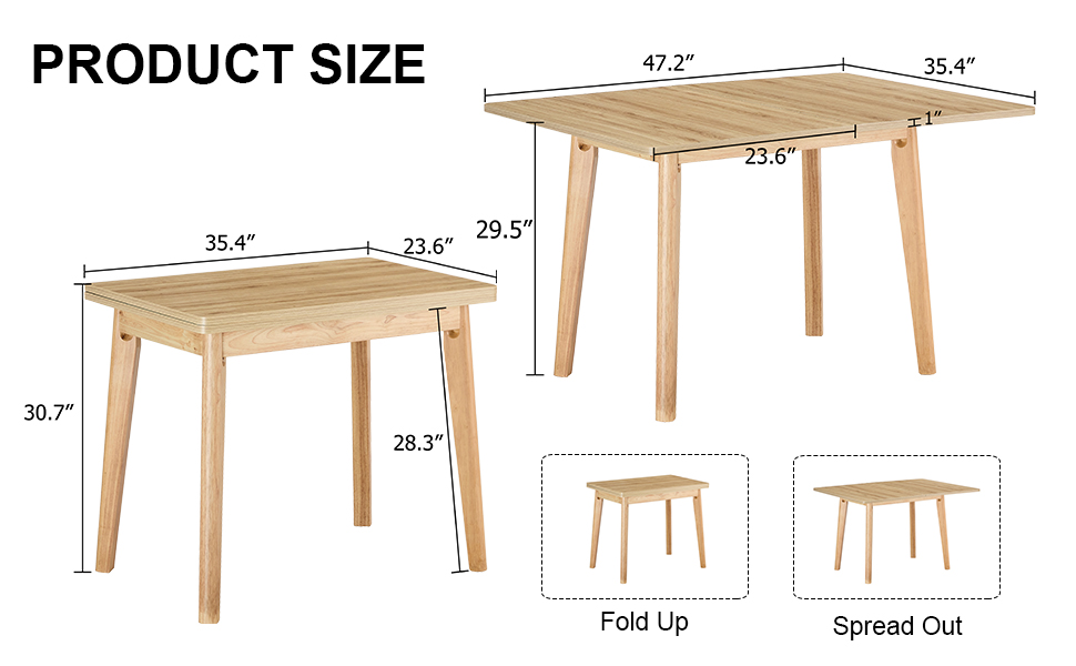 Wooden foldable table, rubber wood leg MFC tabletop, foldable computer desk, foldable office desk, suitable for restaurants, living rooms, terraces, kitchens