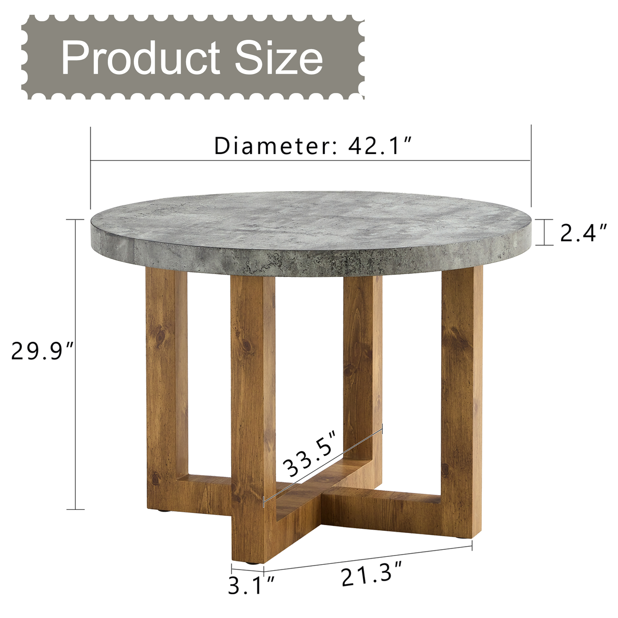 A modern and practical circular dining table. Made of MDF tabletop and wooden MDF table legs. Suitable for living room and bedroom. 42 inches * 42 inches * 30 inches