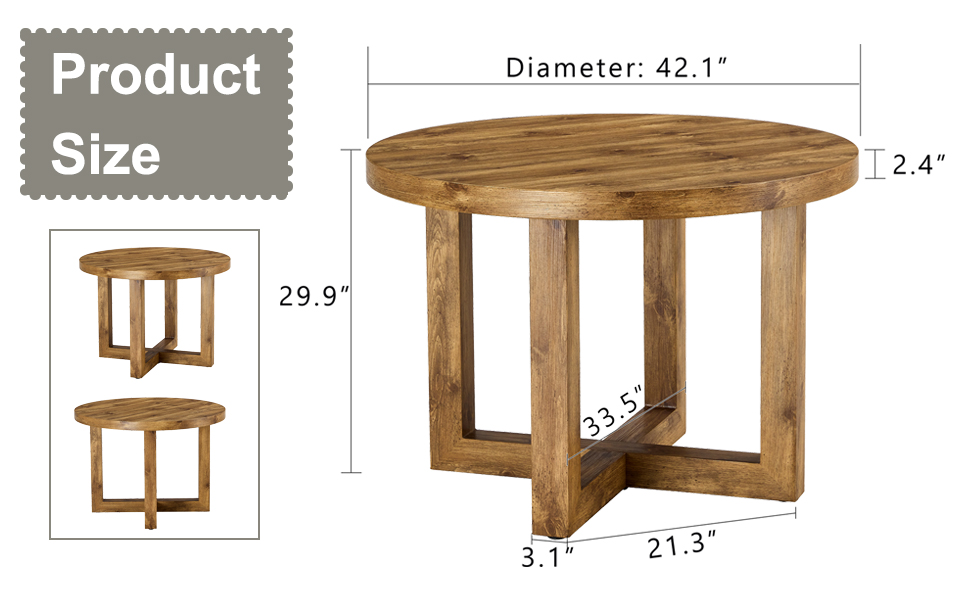 A modern and practical circular dining table. Made of MDF tabletop and wooden MDF table legs. Suitable for living room and bedroom. 42 inches * 42 inches * 30 inches