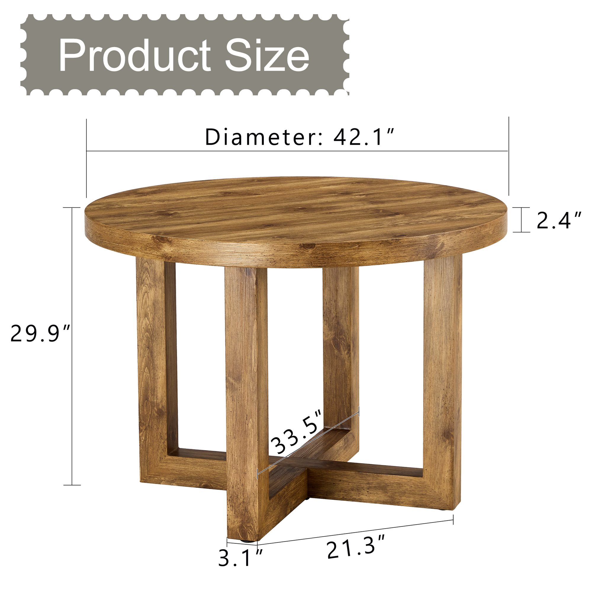 A modern and practical circular dining table. Made of MDF tabletop and wooden MDF table legs. Suitable for living room and bedroom. 42 inches * 42 inches * 30 inches