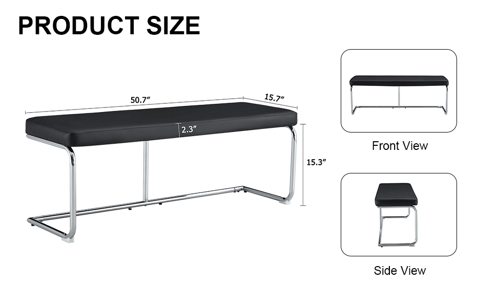 Black shoe changing bench silver metal legs,  sofa bench dining chair, suitable for bedroom fitting room, storage room, dining room, and living room. ST-005