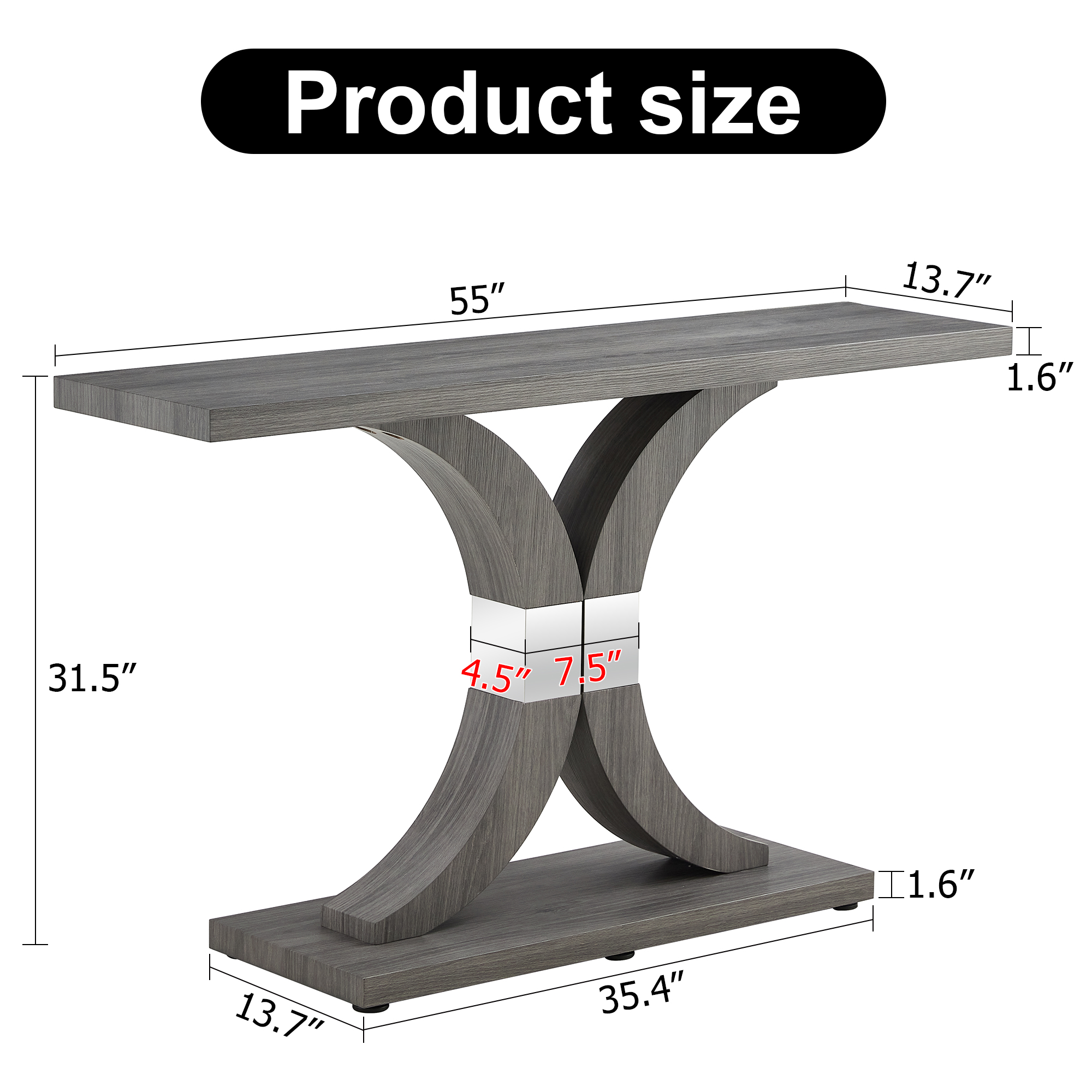 Modern minimalist style natural gray wood foyer table, equipped with MDF wood tabletop and MDF stainless steel bracket, enhances the beauty and artistic atmosphere of the home, suitable for foyer .FXG