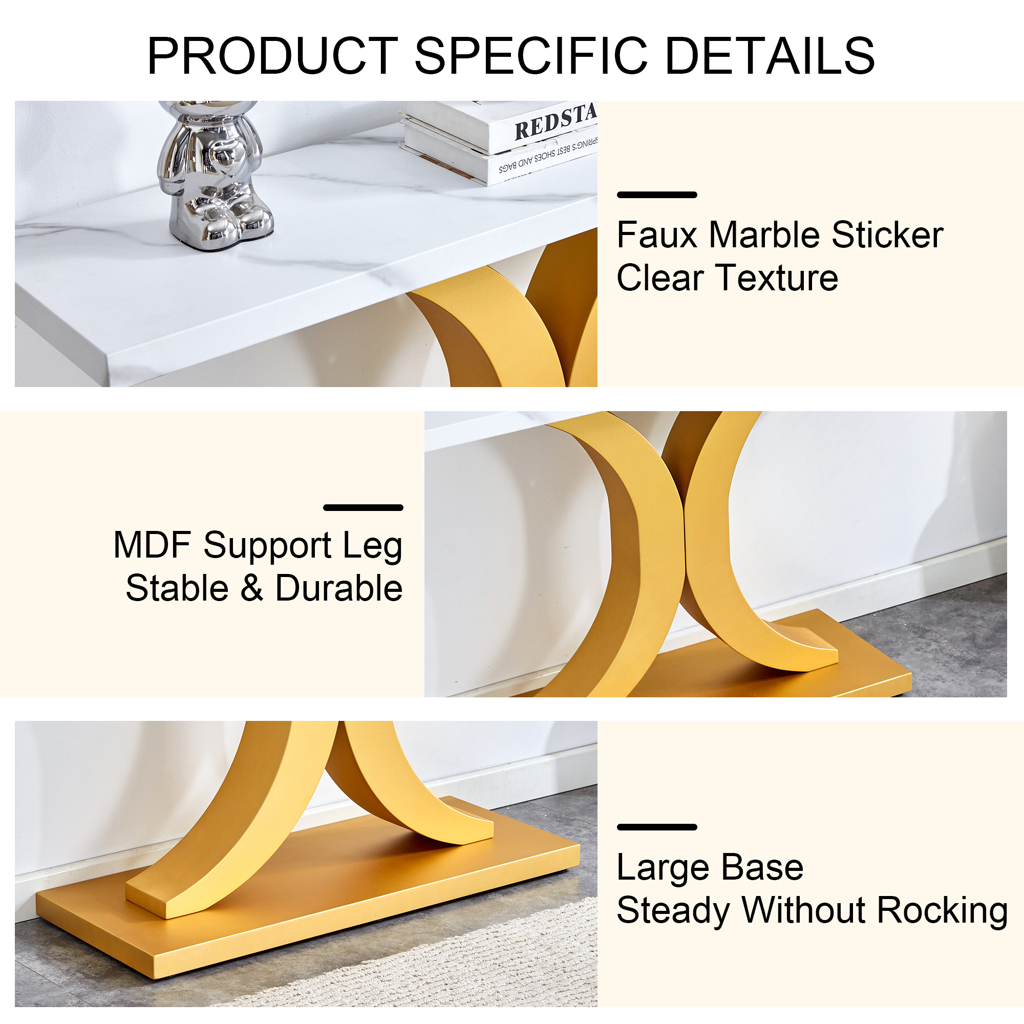 A modern minimalist style foyer table with white tabletop, gold bracket, and bottom plate, enhancing the beauty and artistic atmosphere of the home, suitable for the foyer FXG