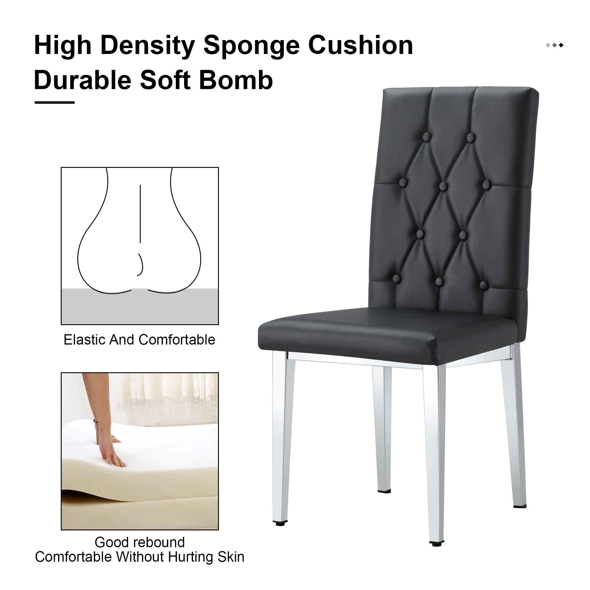 4-piece dining chair set, modern style kitchen soft cushion high backrest, with embedded buttons,  metal leg office chair, suitable for restaurants, offices, and restaurants.